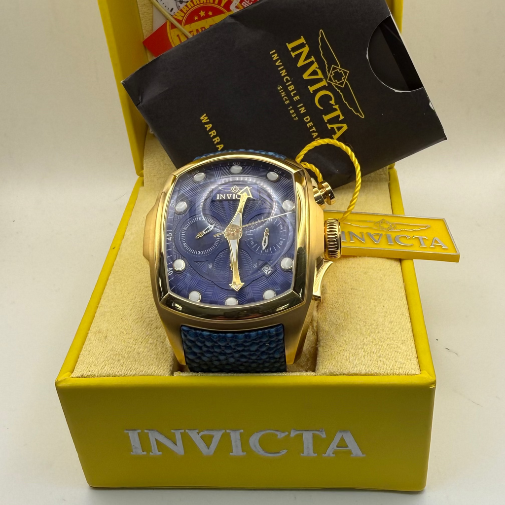 Invicta Lupah Chronograph 24035 Blue Dial Gold Tone 46.5mm Full Set- £109.99
