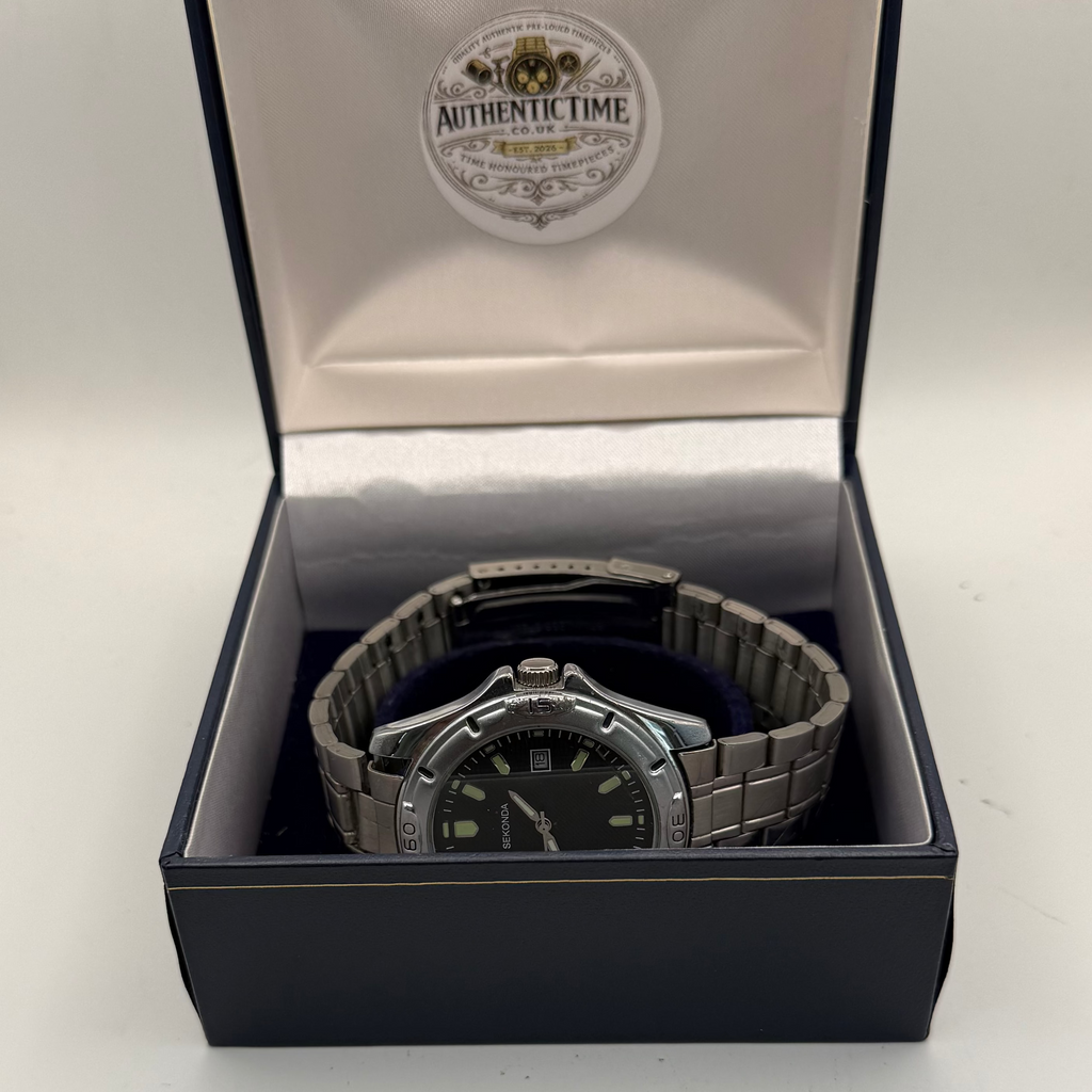 Sekonda Stainless Steel Date Watch – Black Dial – 20cm Bracelet- £24.99