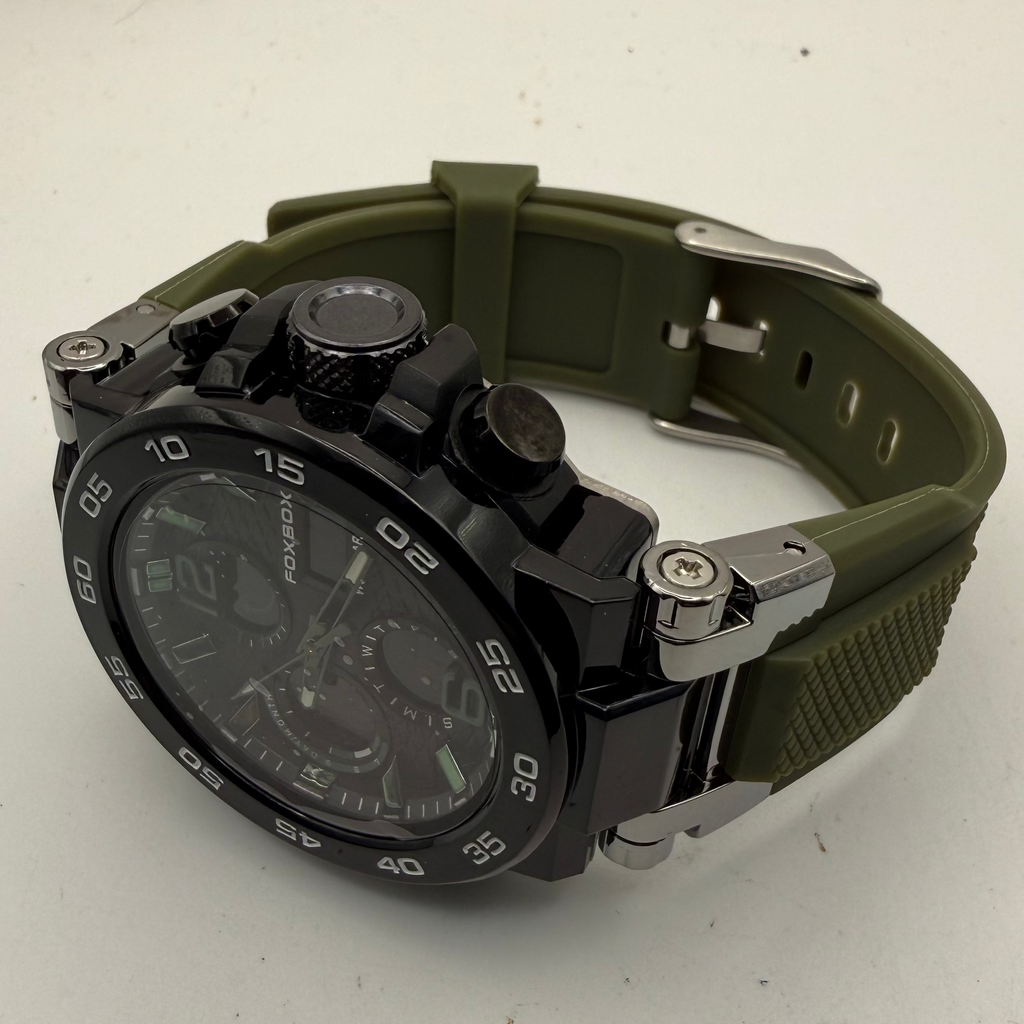 Foxbox Men's Dual Display Sports Watch Black & Green Silicone Strap New Boxed- £25.00