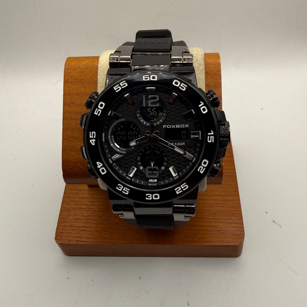 Foxbox Men's Dual Display Sports Watch Blacked Out Edition Black Silicone Strap New Boxed- £25.00