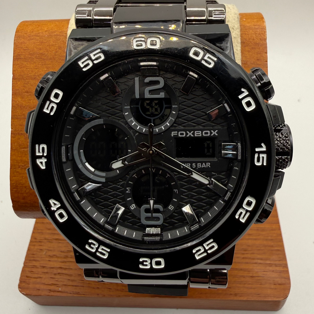 Foxbox Men's Dual Display Sports Watch Blacked Out Edition Black Silicone Strap New Boxed- £25.00