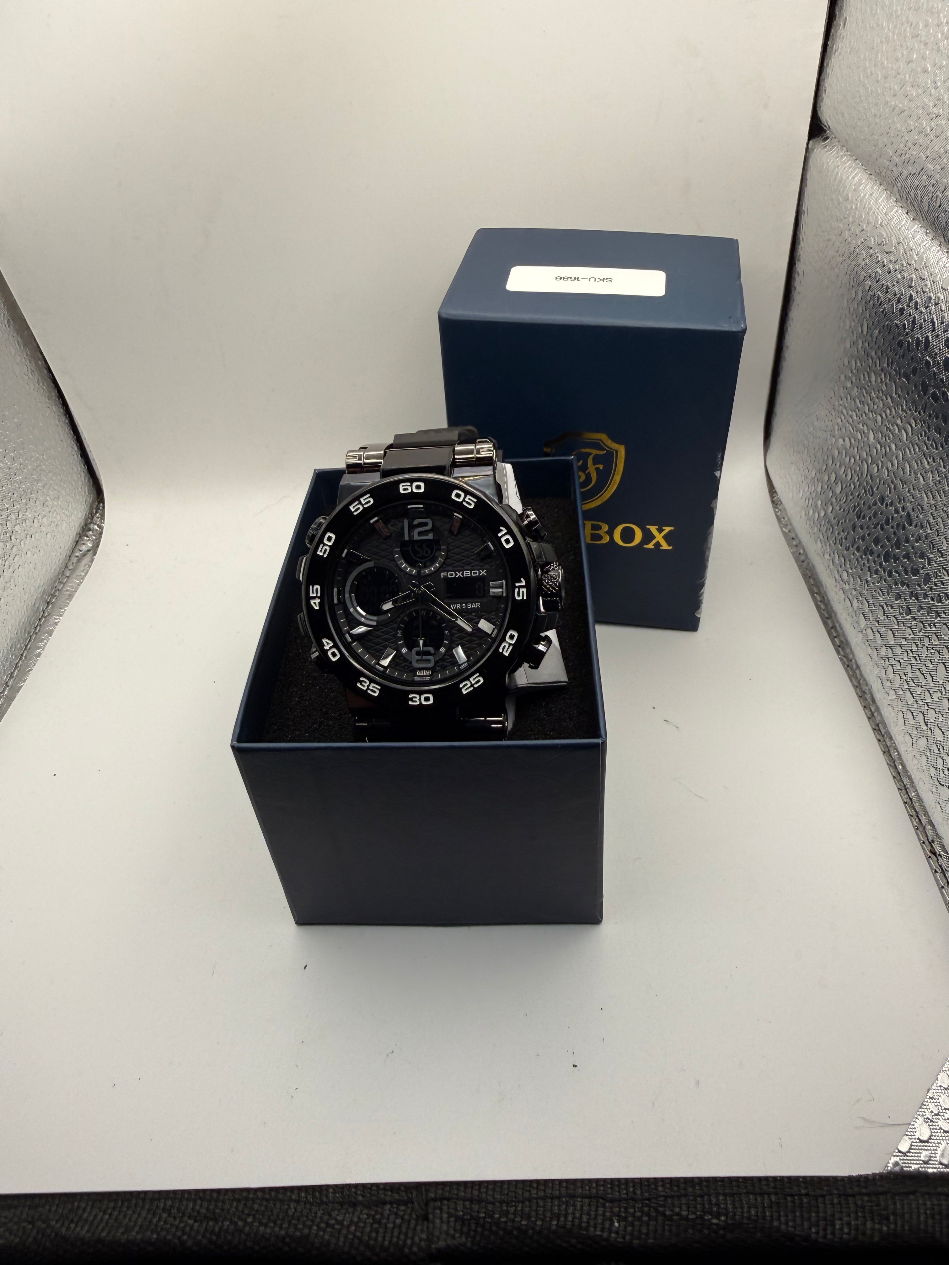 Foxbox Men's Dual Display Sports Watch Blacked Out Edition Black Silicone Strap New Boxed- £25.00