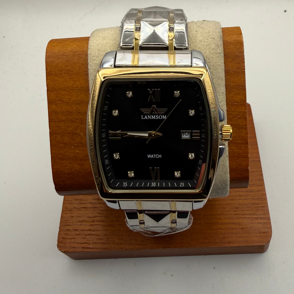 LANMSOM Men’s Two Tone Rectangular Black Dial Watch Date Display- £25.00