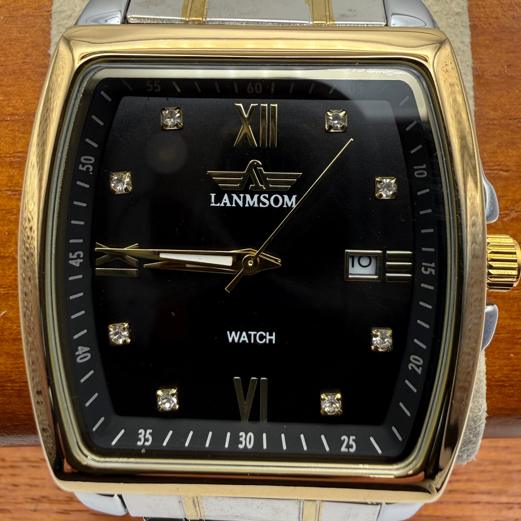 LANMSOM Men’s Two Tone Rectangular Black Dial Watch Date Display- £25.00