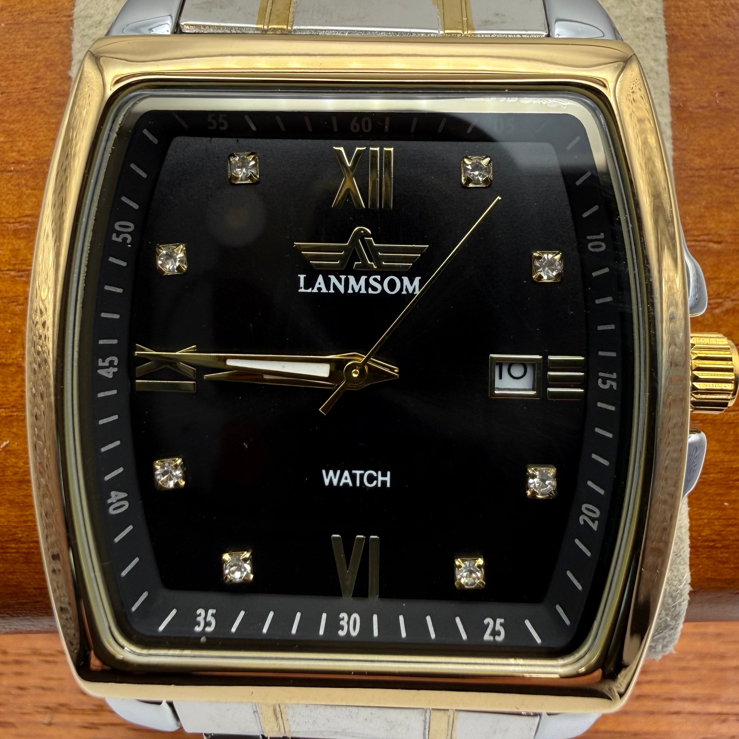 LANMSOM Men’s Two Tone Rectangular Black Dial Watch Date Display- £25.00