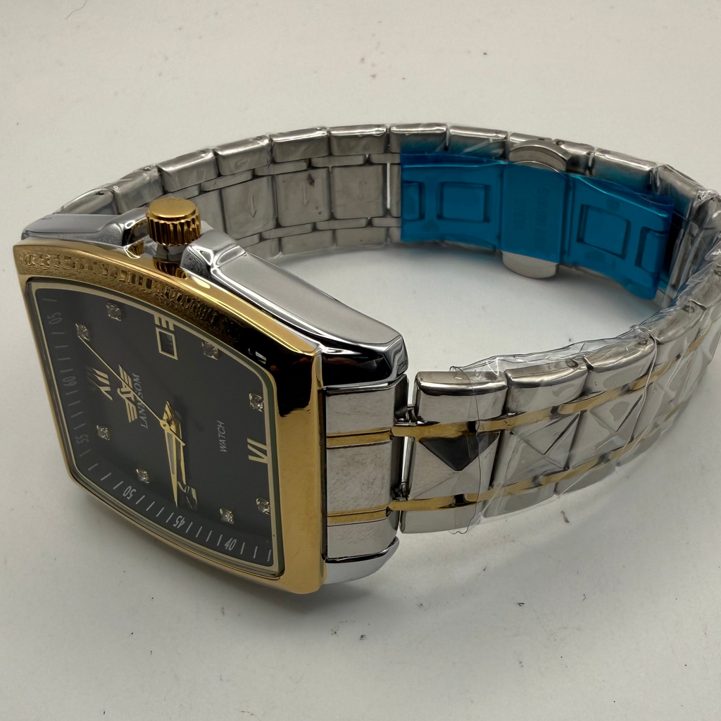 LANMSOM Men’s Two Tone Rectangular Black Dial Watch Date Display- £25.00