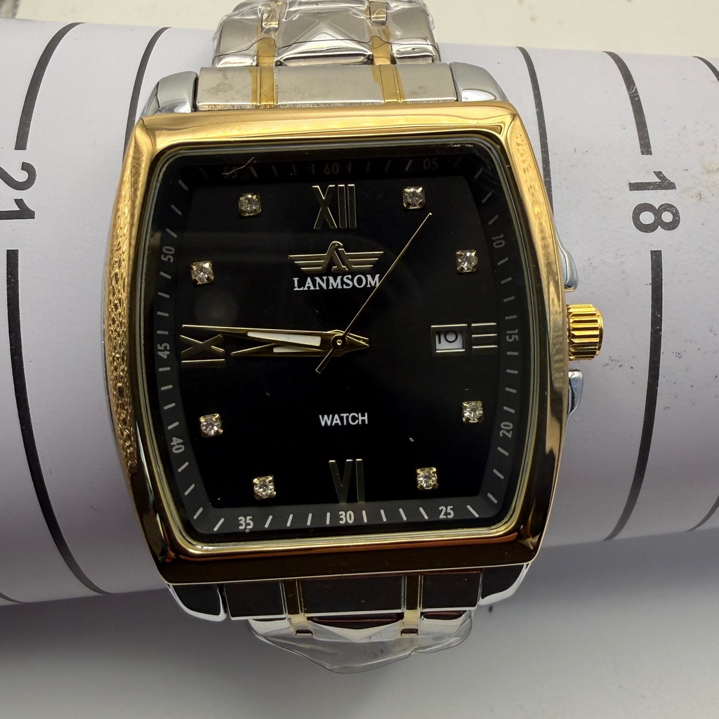 LANMSOM Men’s Two Tone Rectangular Black Dial Watch Date Display- £25.00