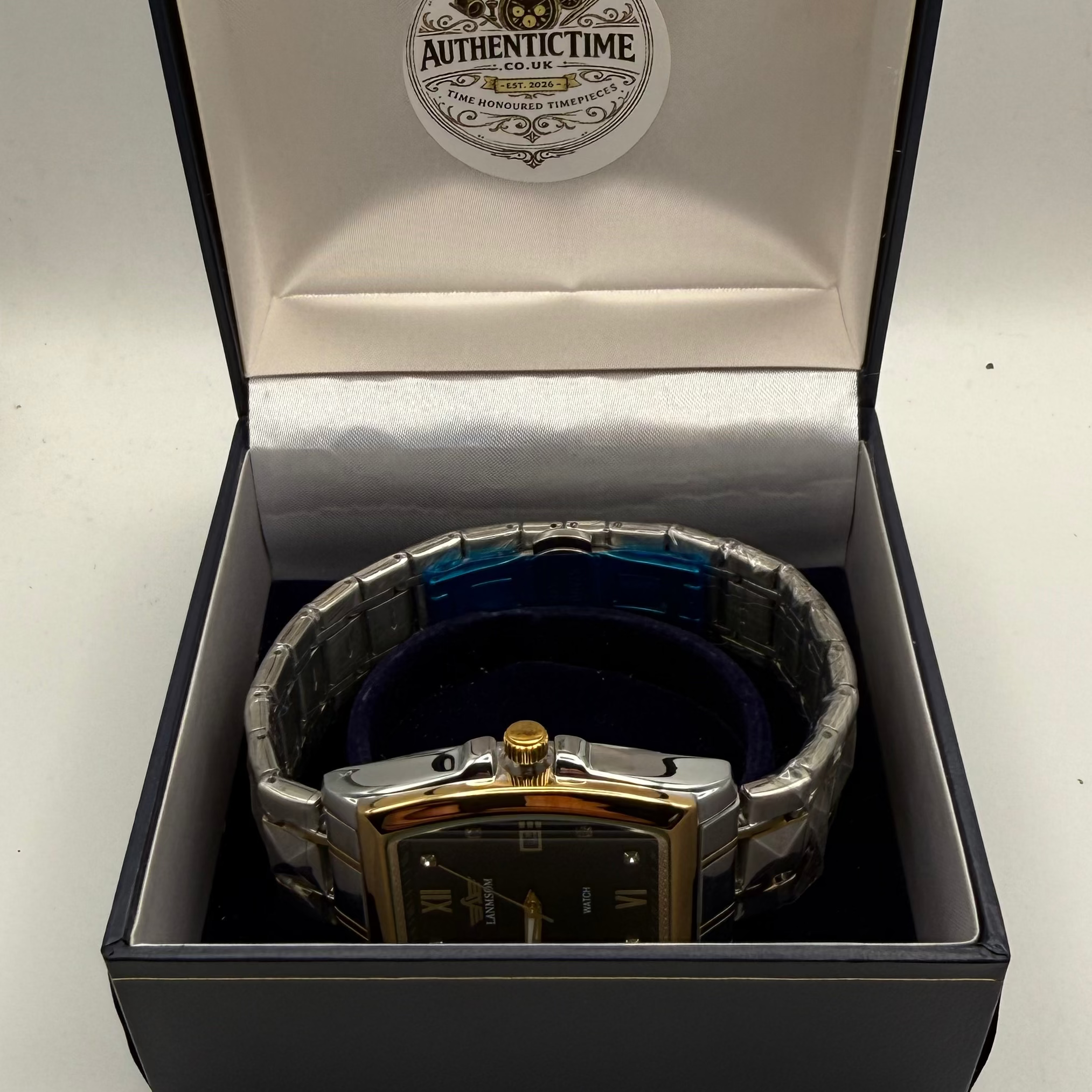 LANMSOM Men’s Two Tone Rectangular Black Dial Watch Date Display- £25.00