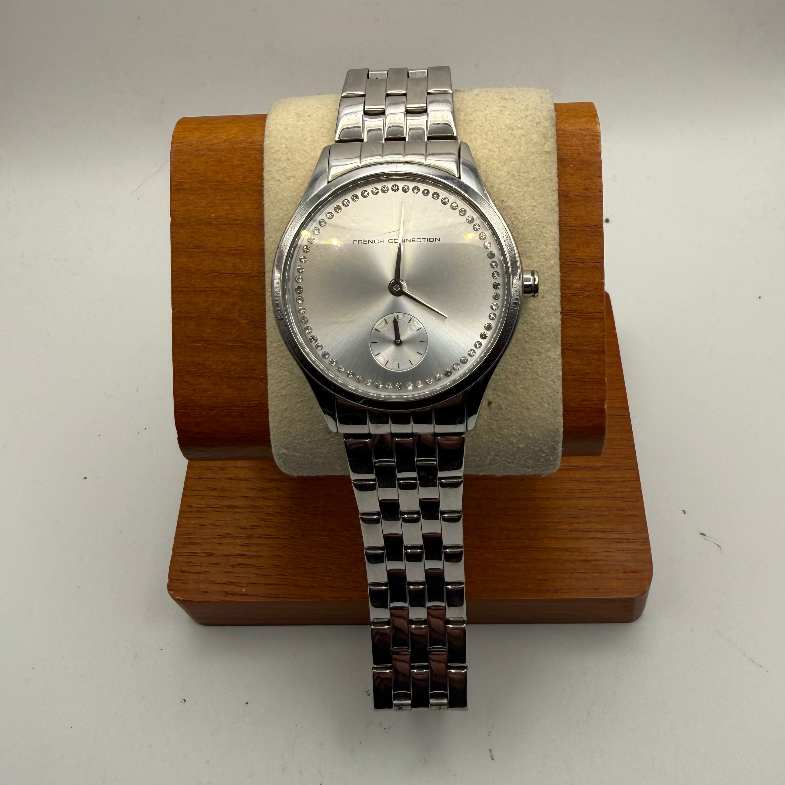 French Connection Ladies Crystal Dial Watch – Silver Stainless Steel – Sub Dial – Boxed- £30.00