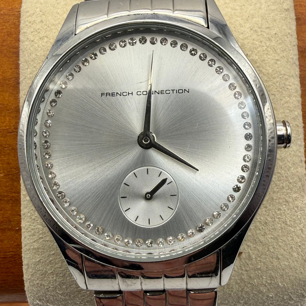 French Connection Ladies Crystal Dial Watch – Silver Stainless Steel – Sub Dial – Boxed- £30.00