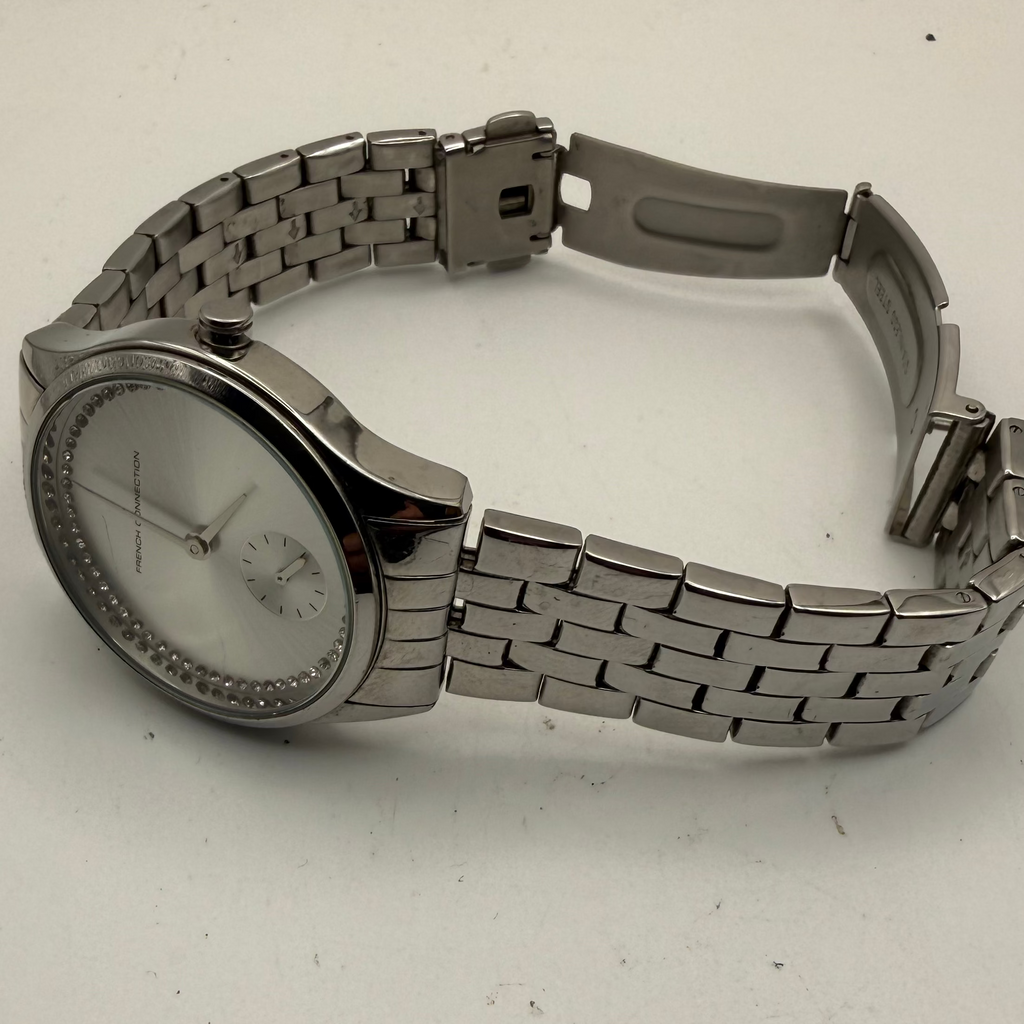 French Connection Ladies Crystal Dial Watch – Silver Stainless Steel – Sub Dial – Boxed- £30.00
