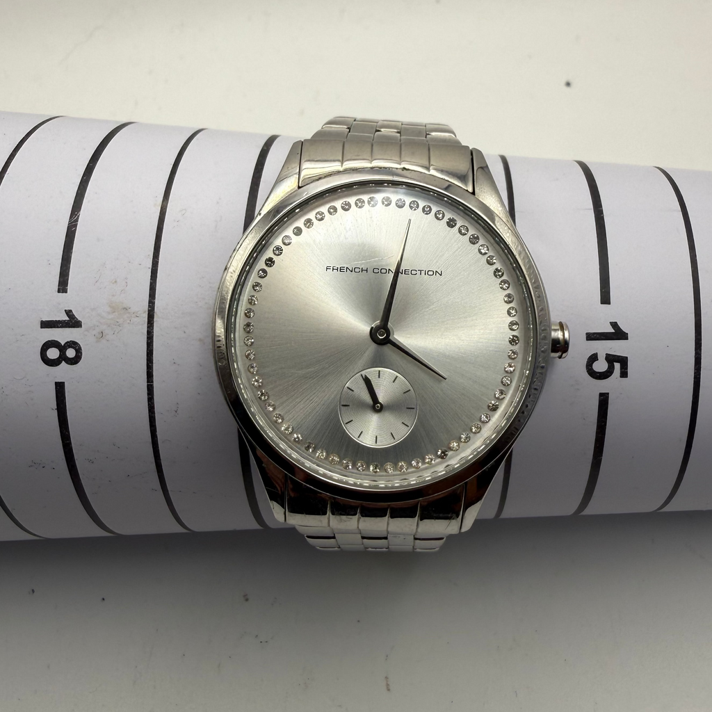 French Connection Ladies Crystal Dial Watch – Silver Stainless Steel – Sub Dial – Boxed- £30.00