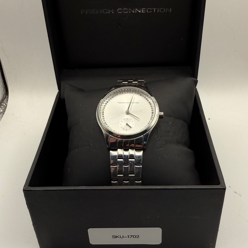 French Connection Ladies Crystal Dial Watch – Silver Stainless Steel – Sub Dial – Boxed- £30.00