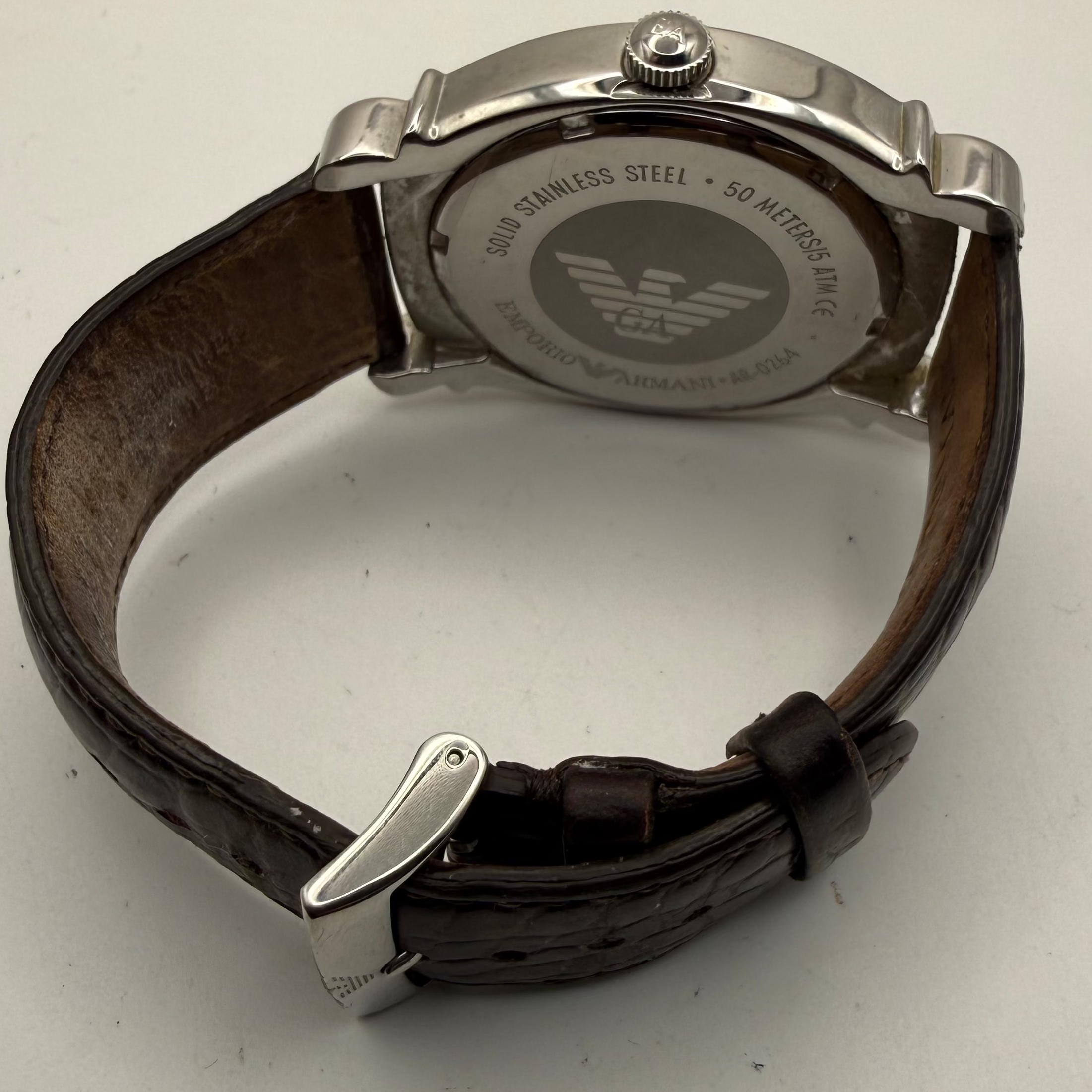 Emporio Armani AR-0747 Men’s Dress Watch Champagne Dial Brown Leather Strap Full Set- £45.00