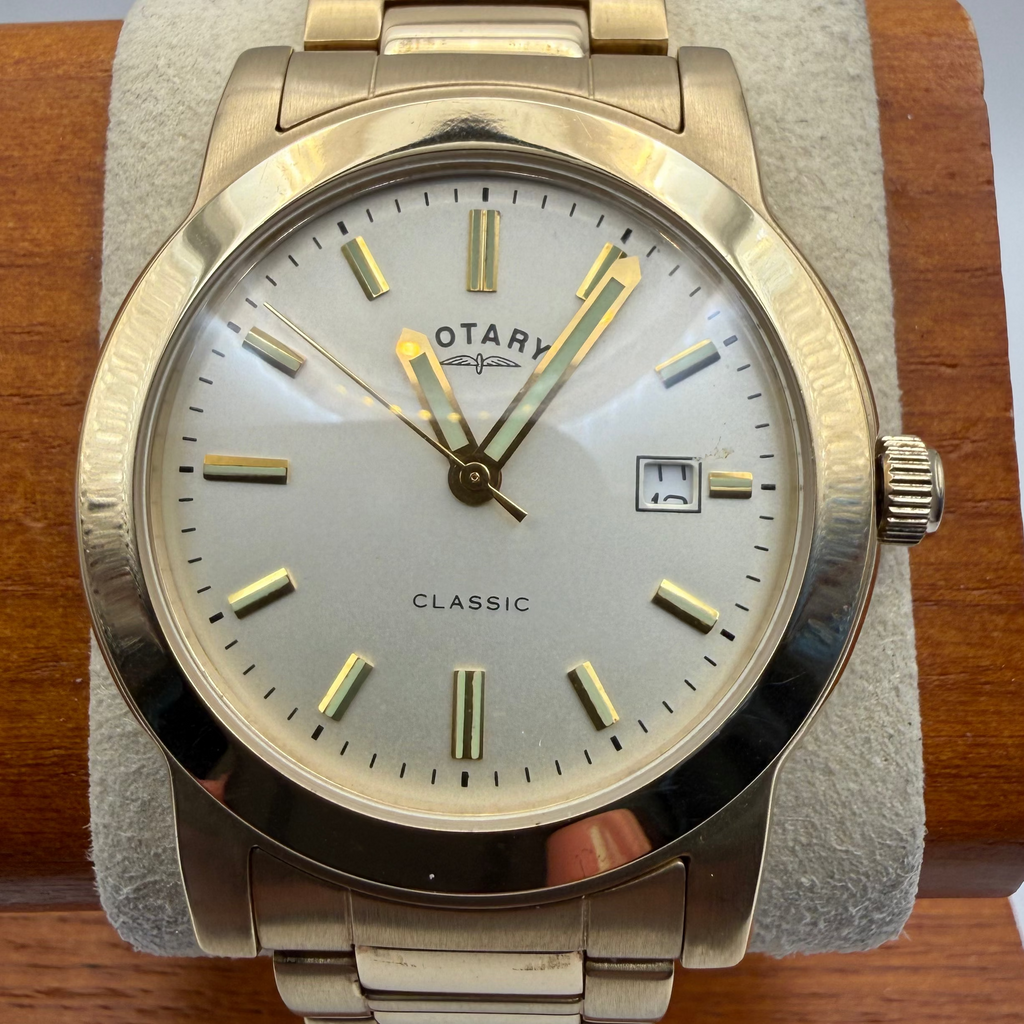 Rotary Classic Gold Tone Date Bracelet Watch Full Set 20cm Bracelet- £60.00