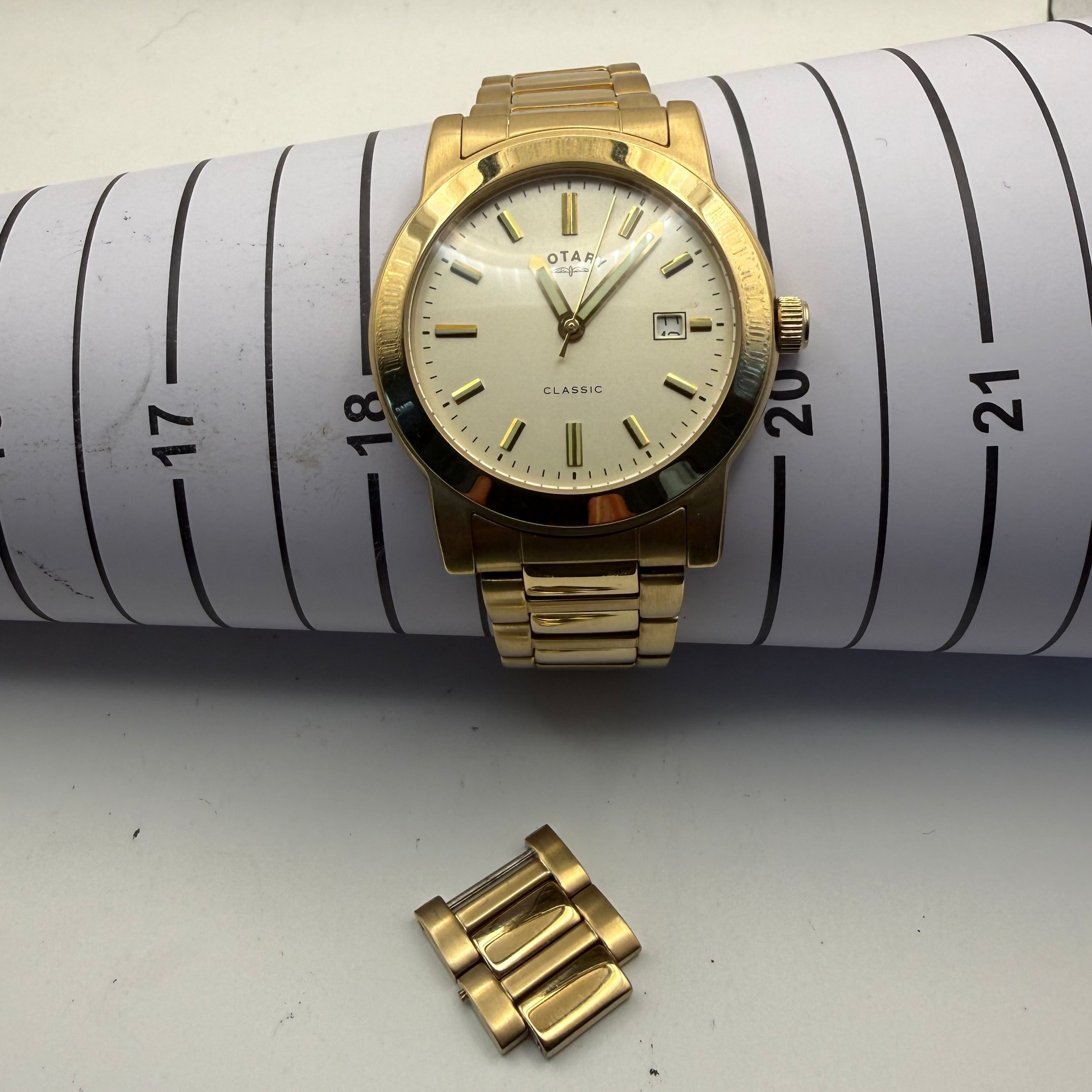 Rotary Classic Gold Tone Date Bracelet Watch Full Set 20cm Bracelet- £60.00