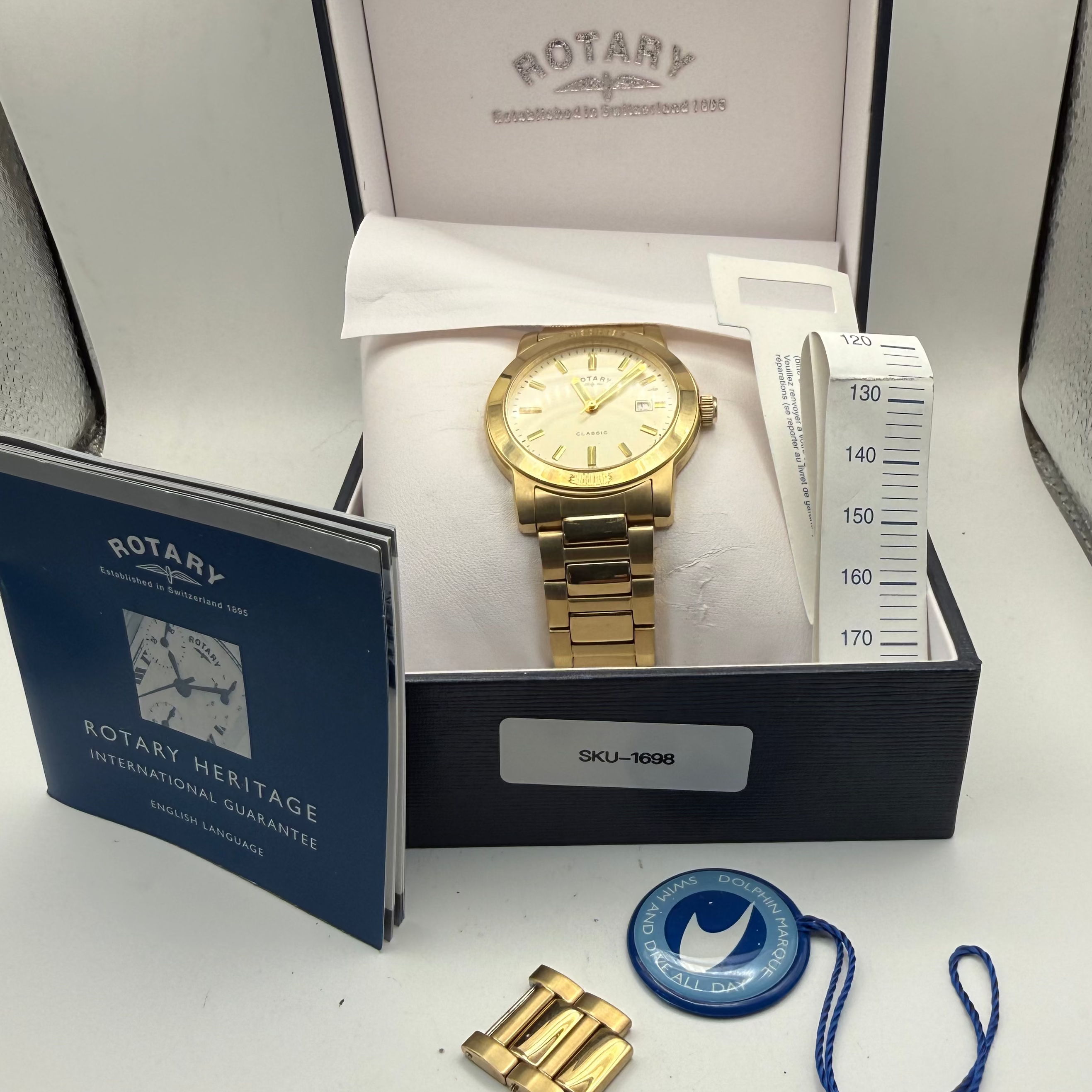 Rotary Classic Gold Tone Date Bracelet Watch Full Set 20cm Bracelet- £60.00