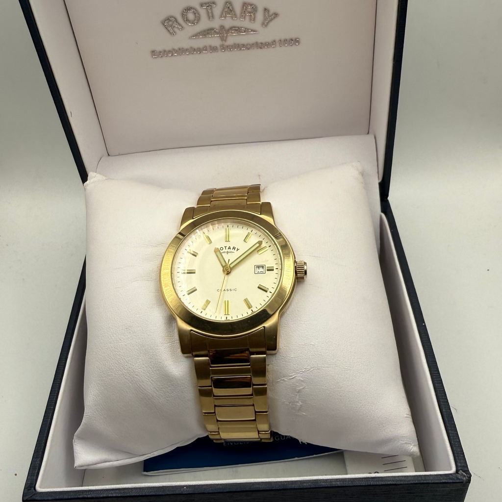Rotary Classic Gold Tone Date Bracelet Watch Full Set 20cm Bracelet- £60.00