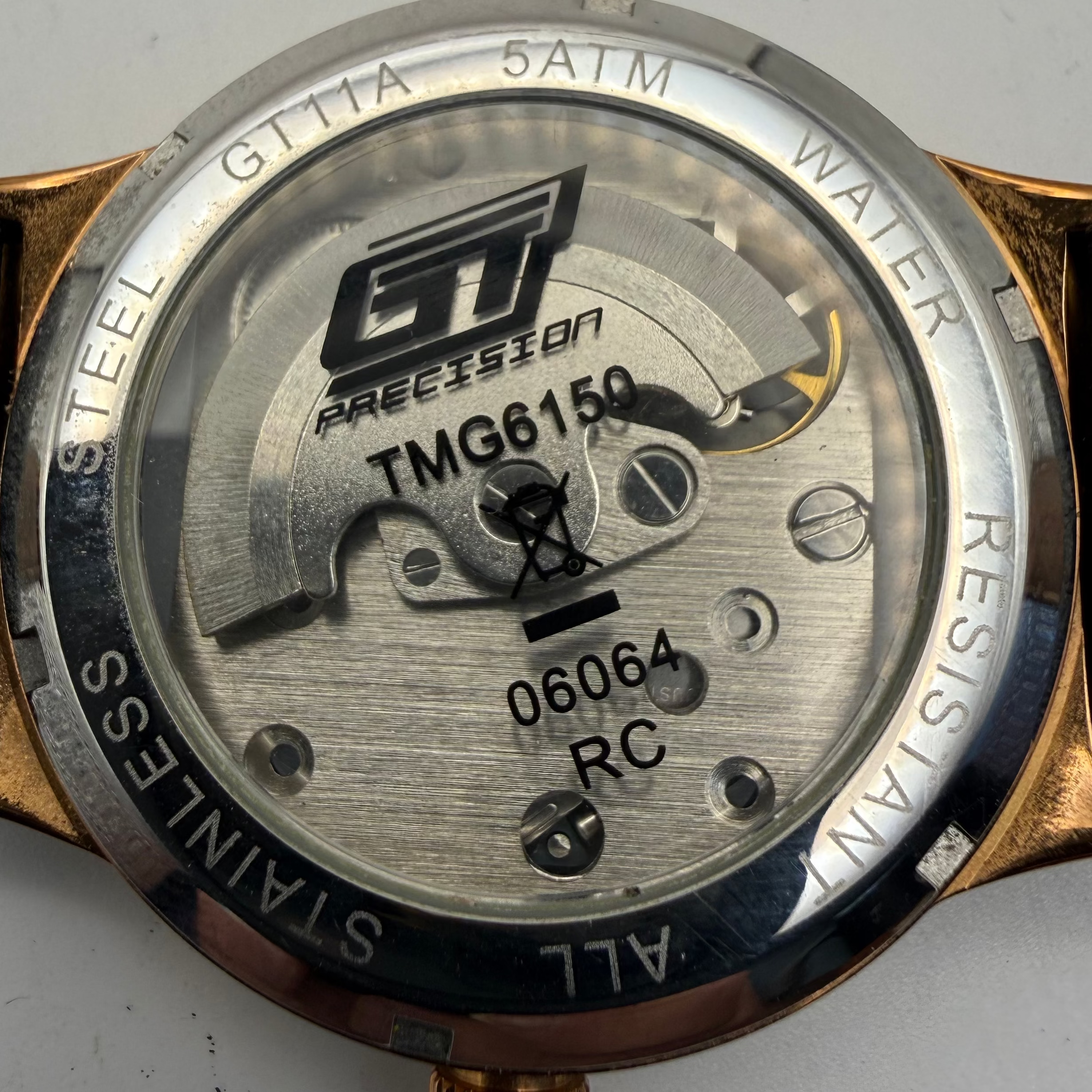 GT Precision Open Heart Automatic Watch TMG6150 – Rose Gold Tone Black Dial Display Back- £60.00