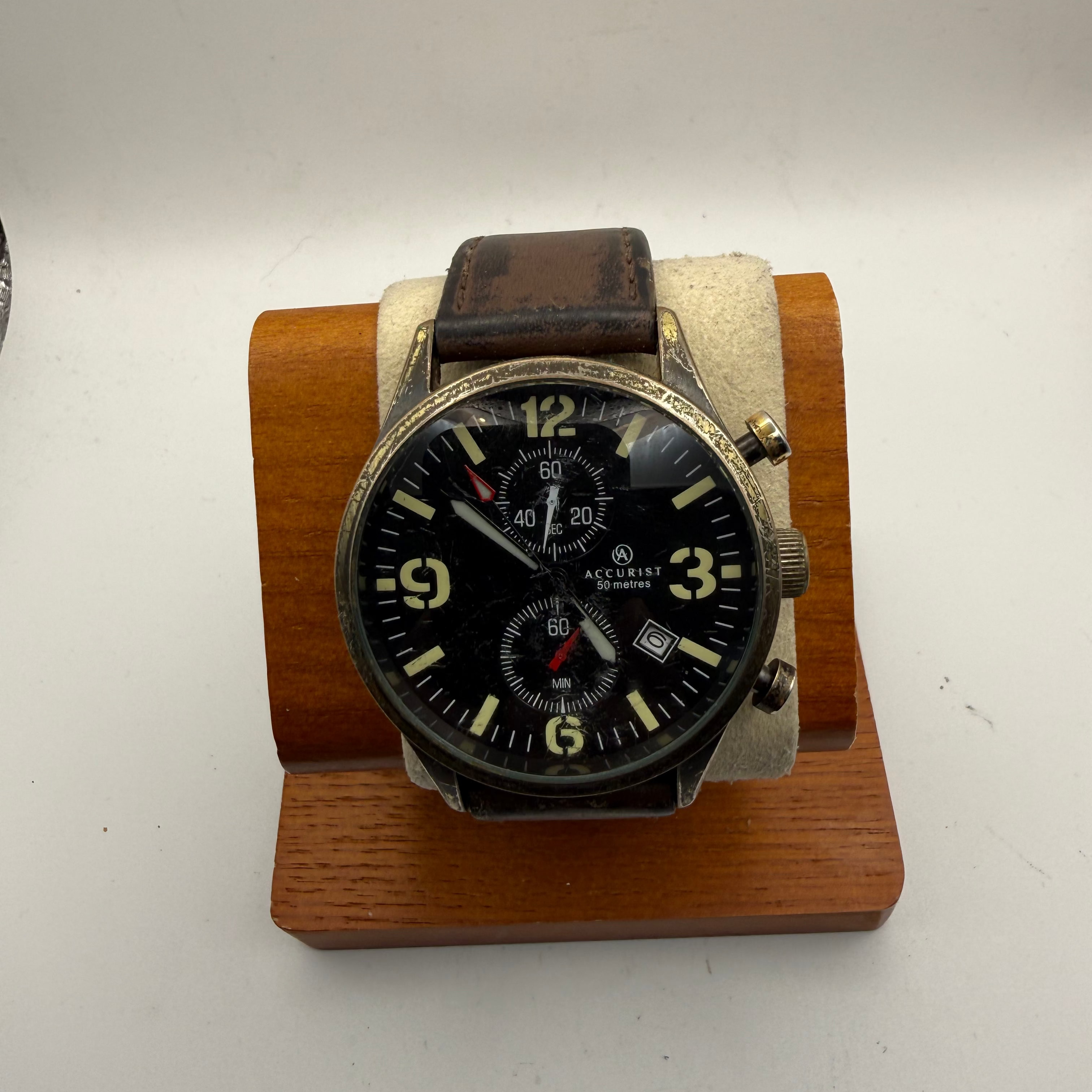 Accurist Pre-Loved Vintage-Patina Chronograph with Leather Strap- £30.00