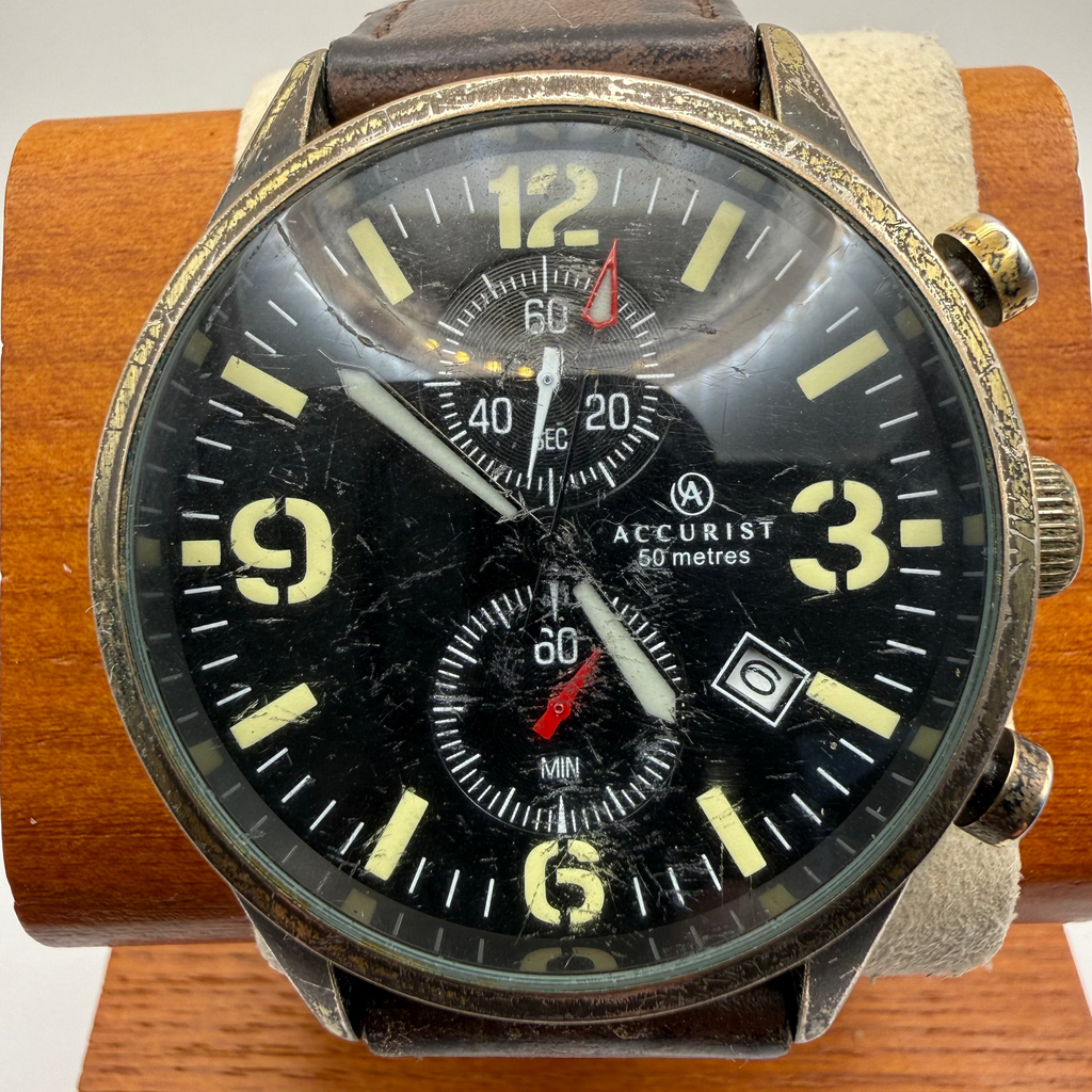 Accurist Pre-Loved Vintage-Patina Chronograph with Leather Strap- £30.00