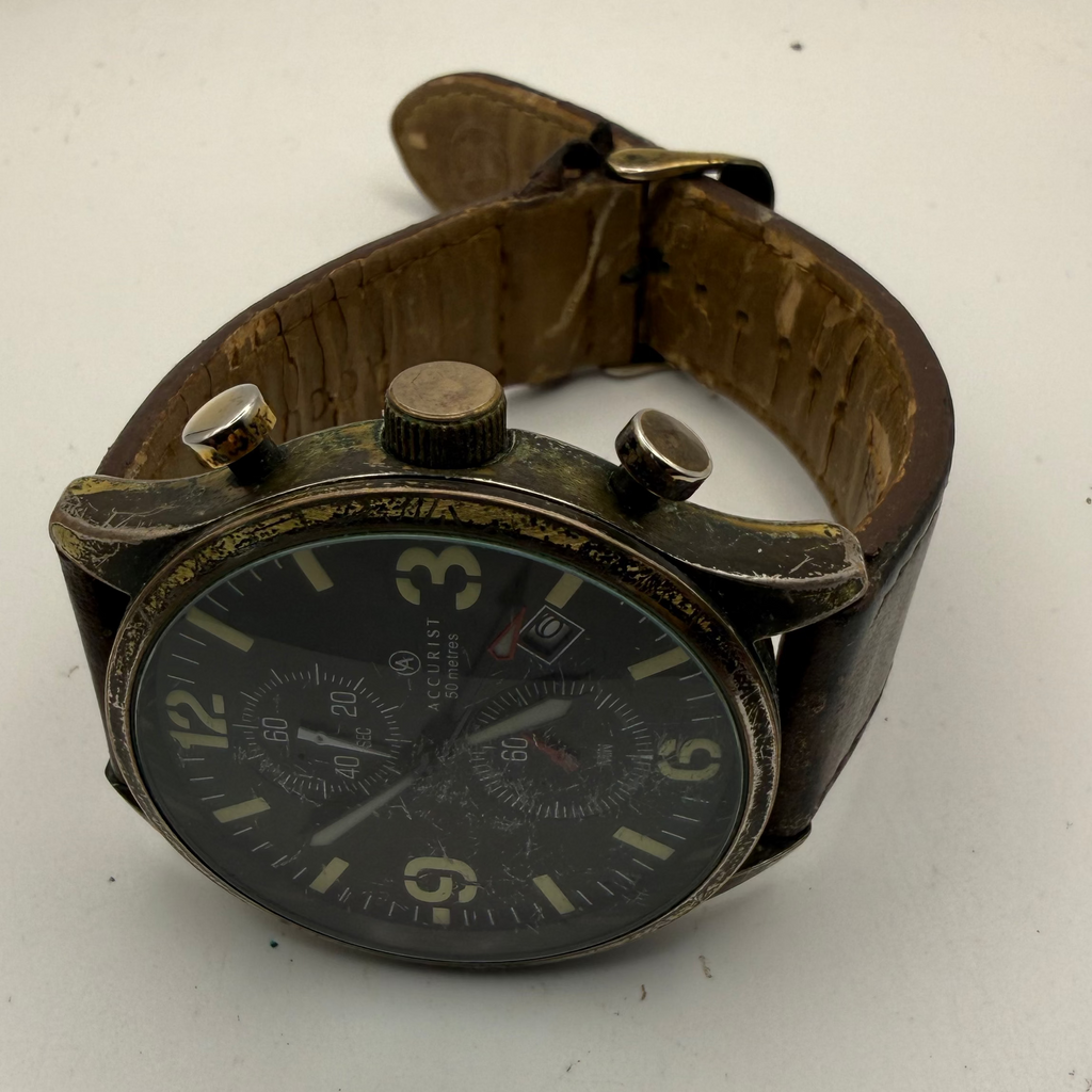 Accurist Pre-Loved Vintage-Patina Chronograph with Leather Strap- £30.00