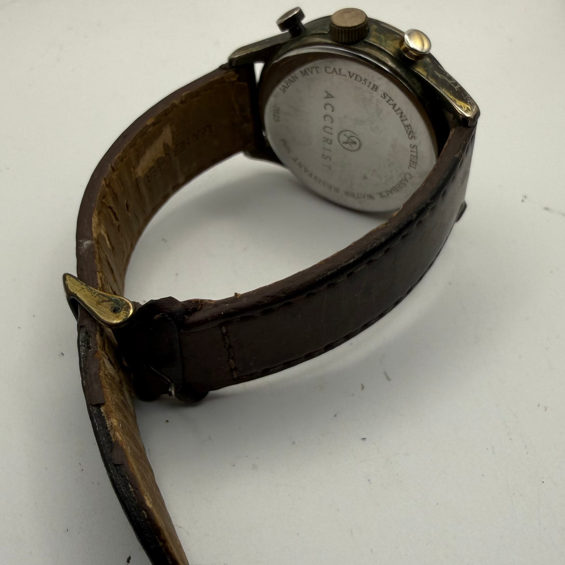 Accurist Pre-Loved Vintage-Patina Chronograph with Leather Strap- £30.00