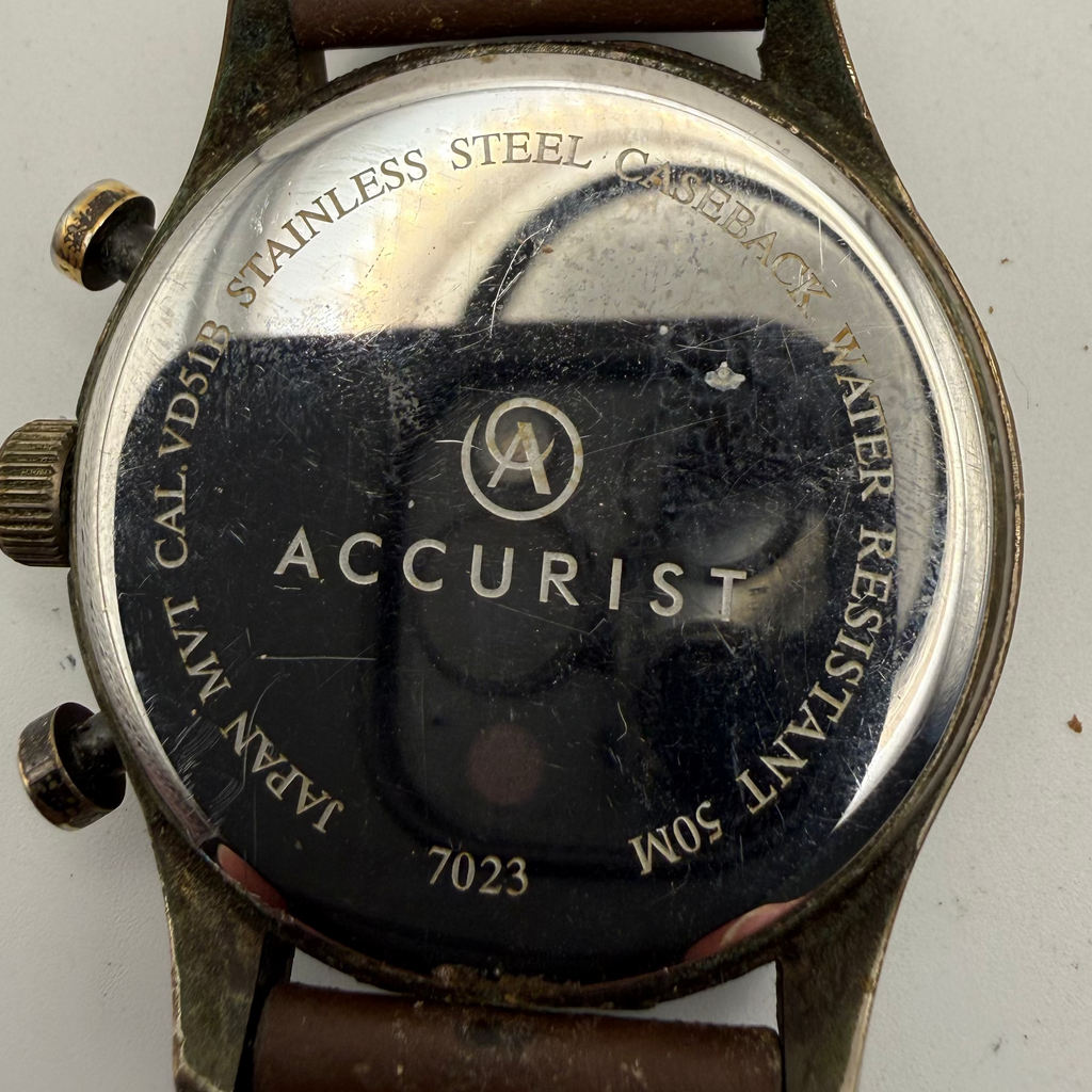 Accurist Pre-Loved Vintage-Patina Chronograph with Leather Strap- £30.00