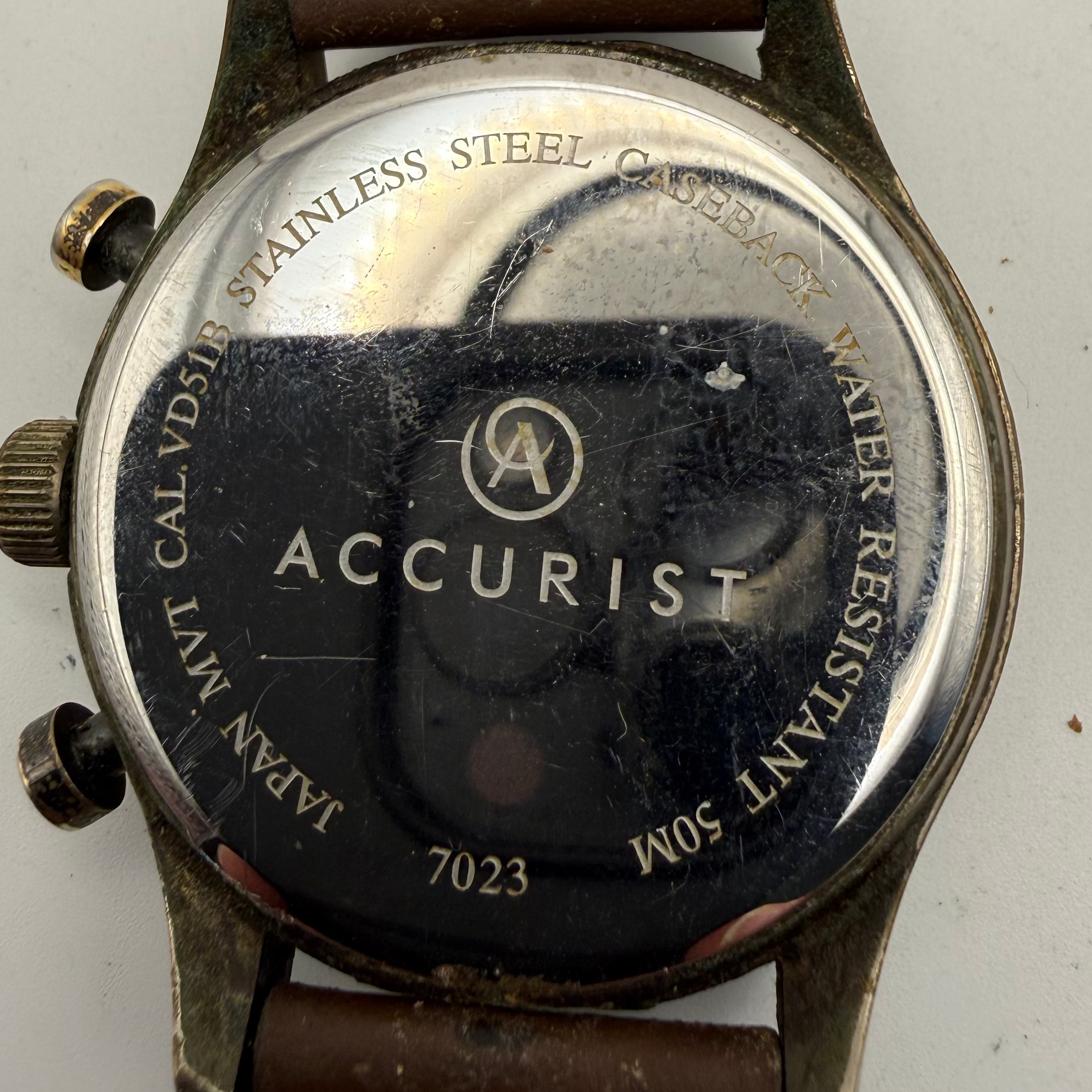 Accurist Pre-Loved Vintage-Patina Chronograph with Leather Strap- £30.00