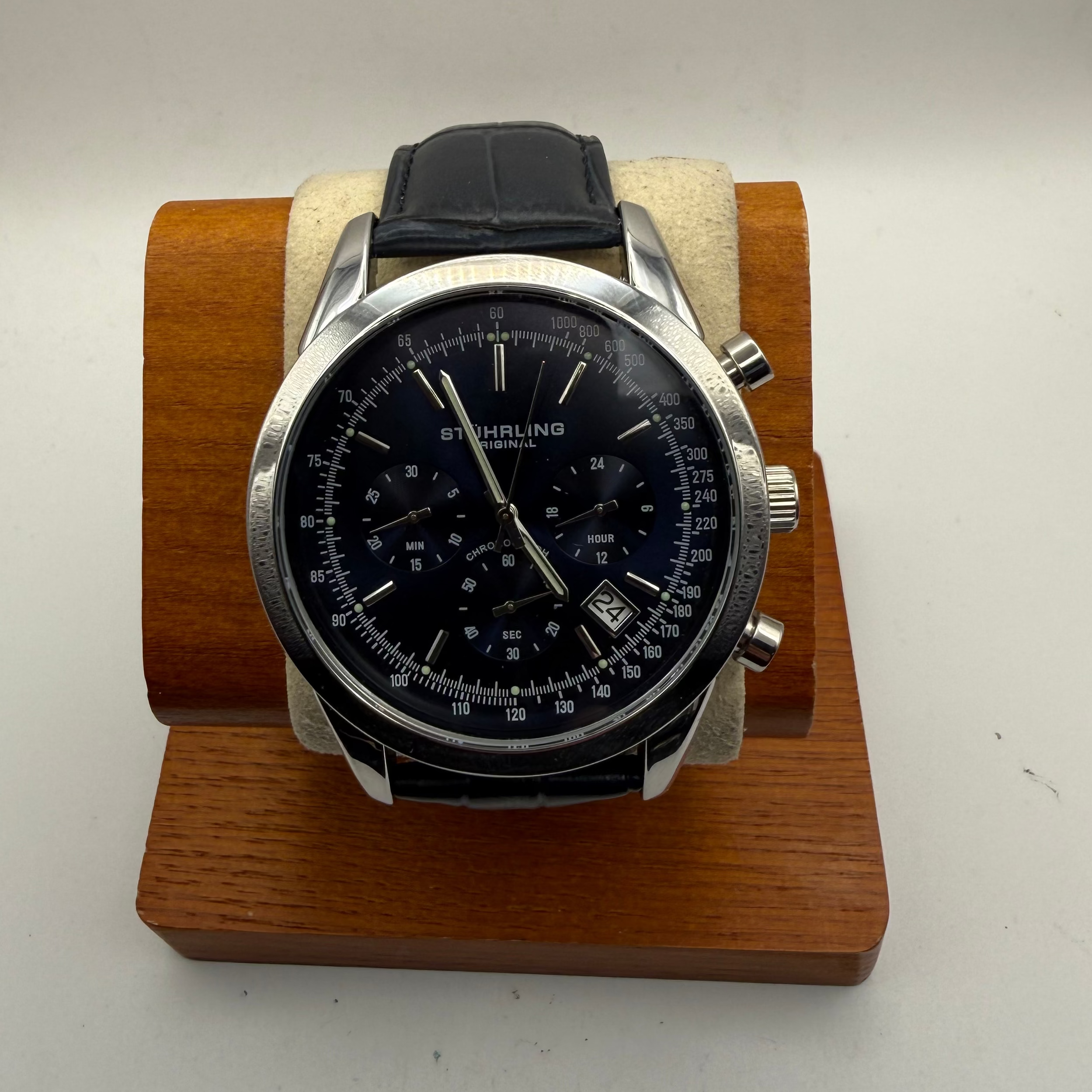 Stuhrling Original Chronograph Quartz 42.5mm Blue Dial – New in Box Full Set- £110.00