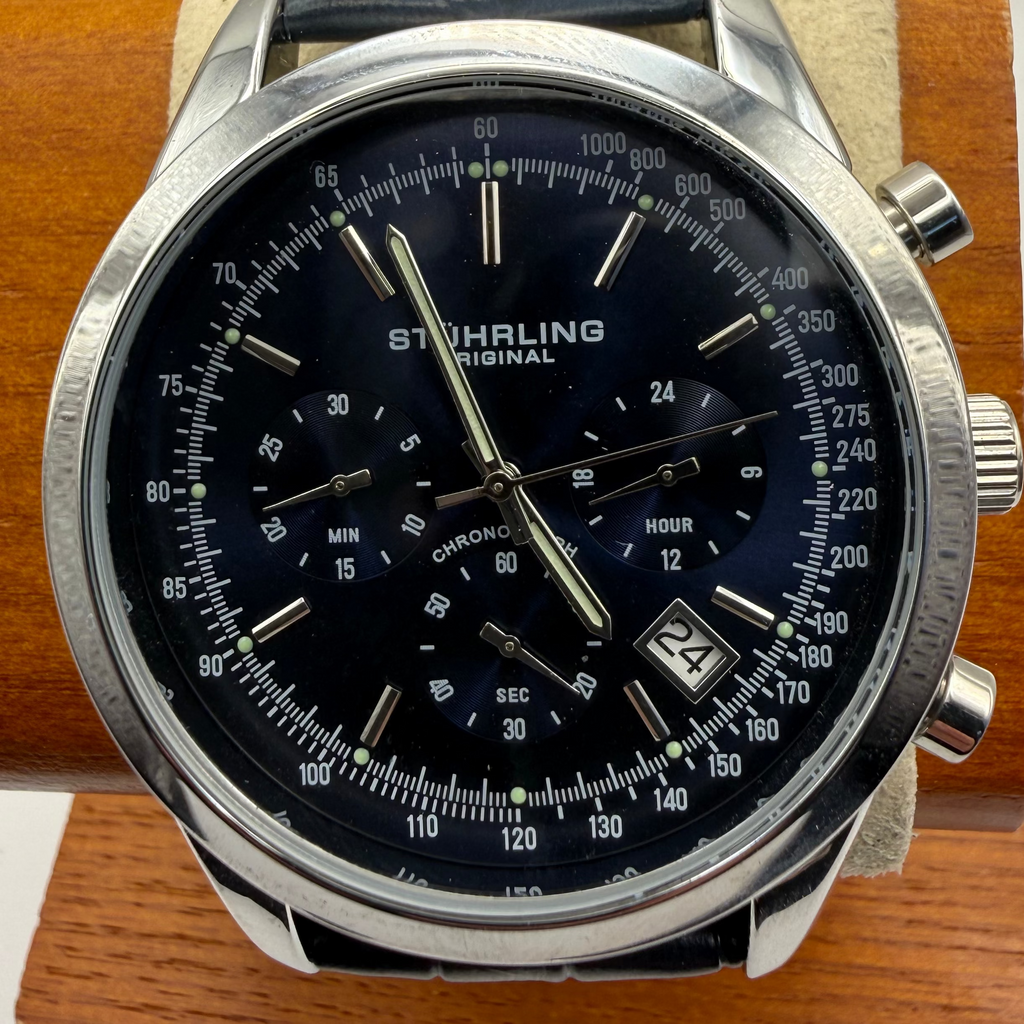 Stuhrling Original Chronograph Quartz 42.5mm Blue Dial – New in Box Full Set- £110.00