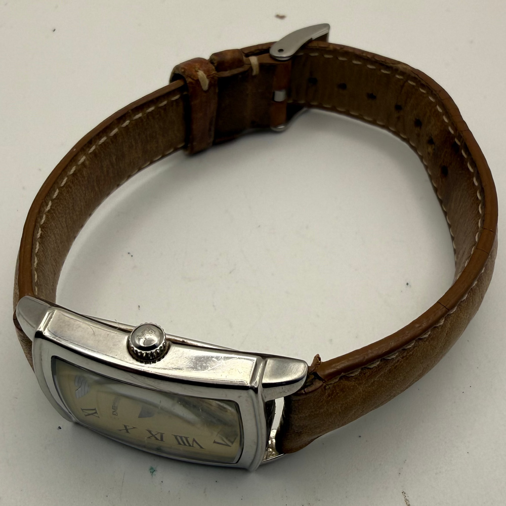 Emporio Armani AR-0236 Rectangular Cream Dial Leather Strap Watch – Pre-Loved- £30.00