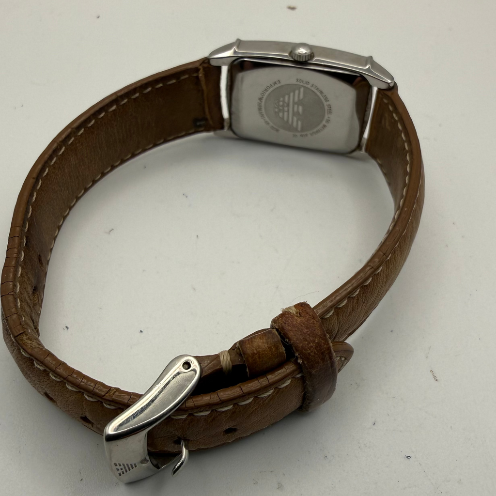 Emporio Armani AR-0236 Rectangular Cream Dial Leather Strap Watch – Pre-Loved- £30.00