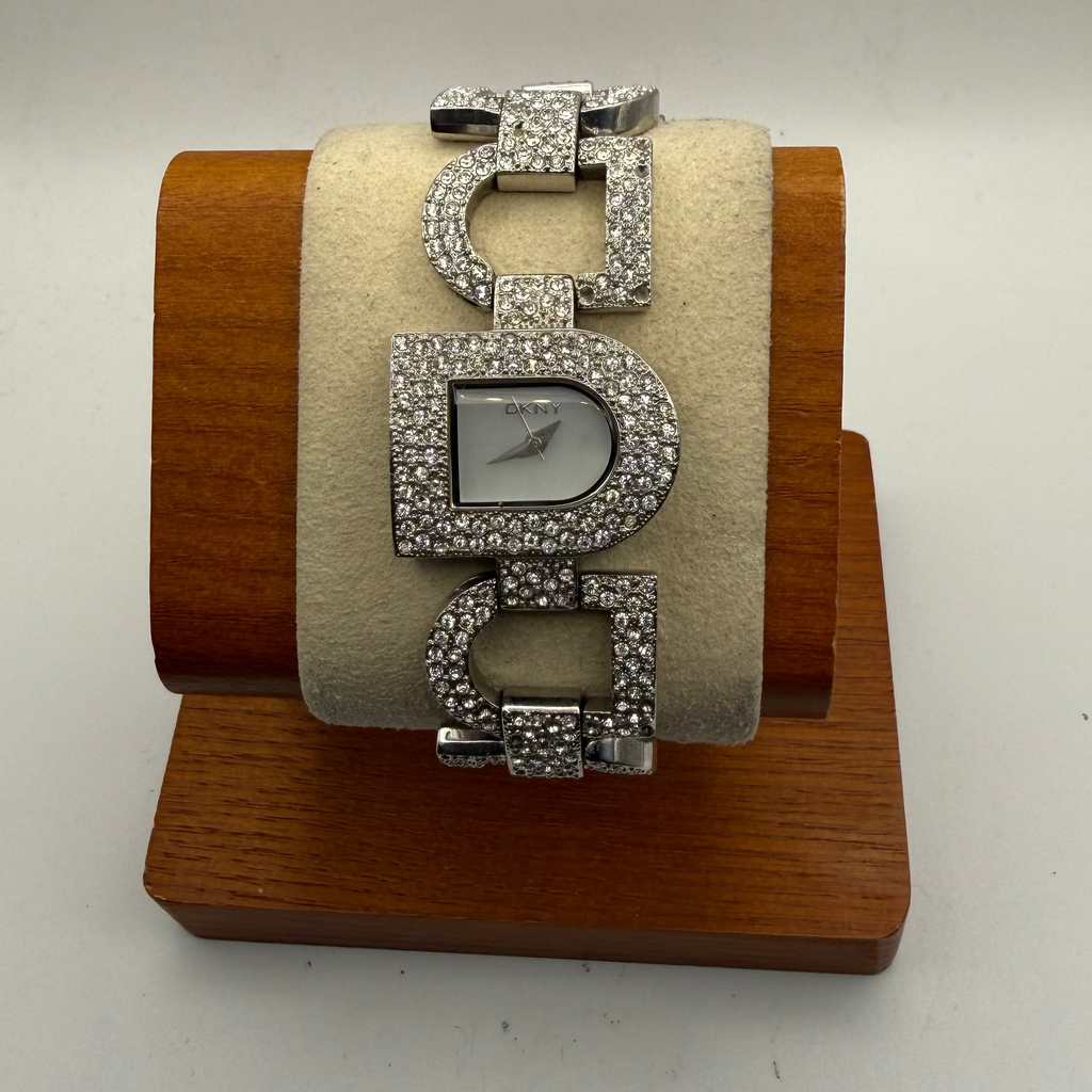 DKNY Ladies Crystal Set Bracelet Watch – Silver Dial – 15.5cm Bracelet – Pre-Owned Sparkle Piece- £