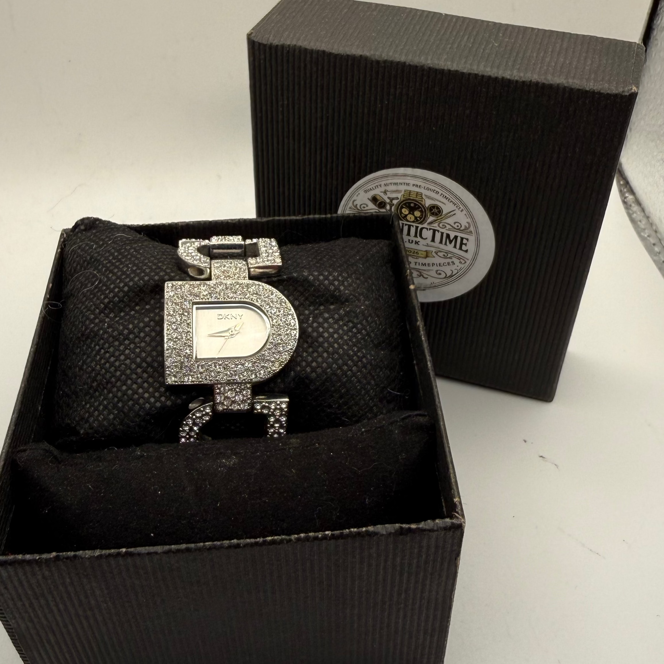 DKNY Ladies Crystal Set Bracelet Watch – Silver Dial – 15.5cm Bracelet – Pre-Owned Sparkle Piece- £