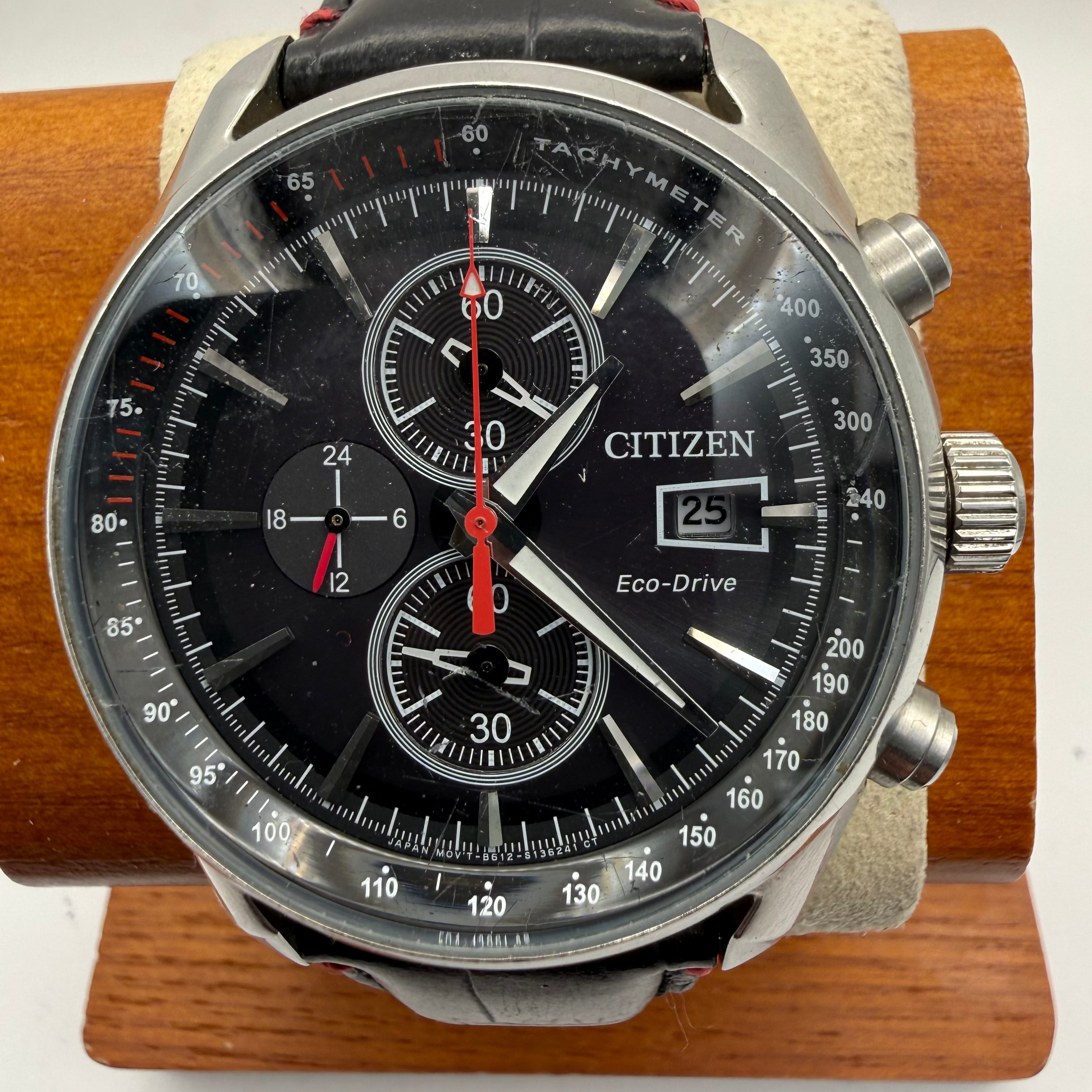 Citizen Eco-Drive B612 Chronograph Tachymeter Men’s Watch – Black Dial- £90.00