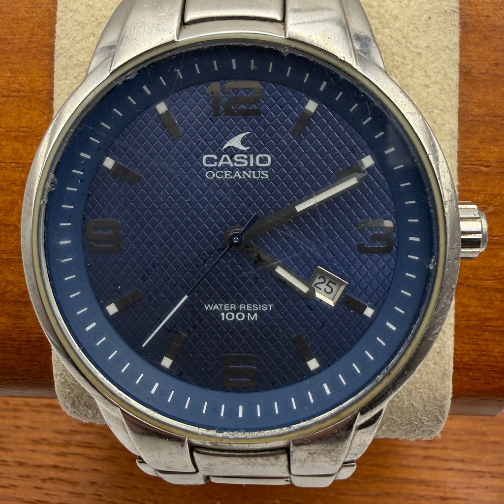 Casio Oceanus OC-105 Blue Dial Stainless Steel Watch – Pre-Loved – 17.5cm Bracelet- £40.00