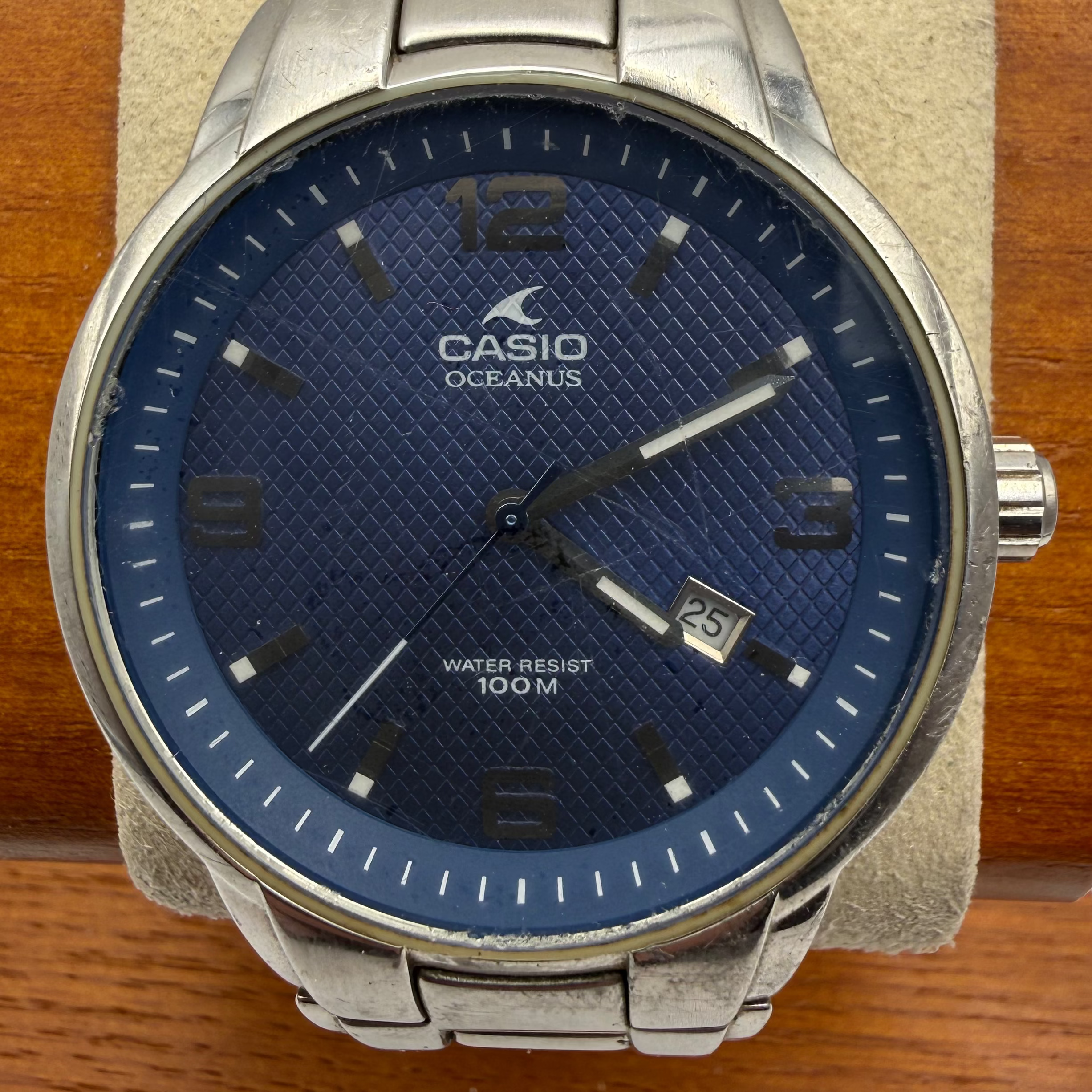Casio Oceanus OC-105 Blue Dial Stainless Steel Watch – Pre-Loved – 17.5cm Bracelet- £40.00