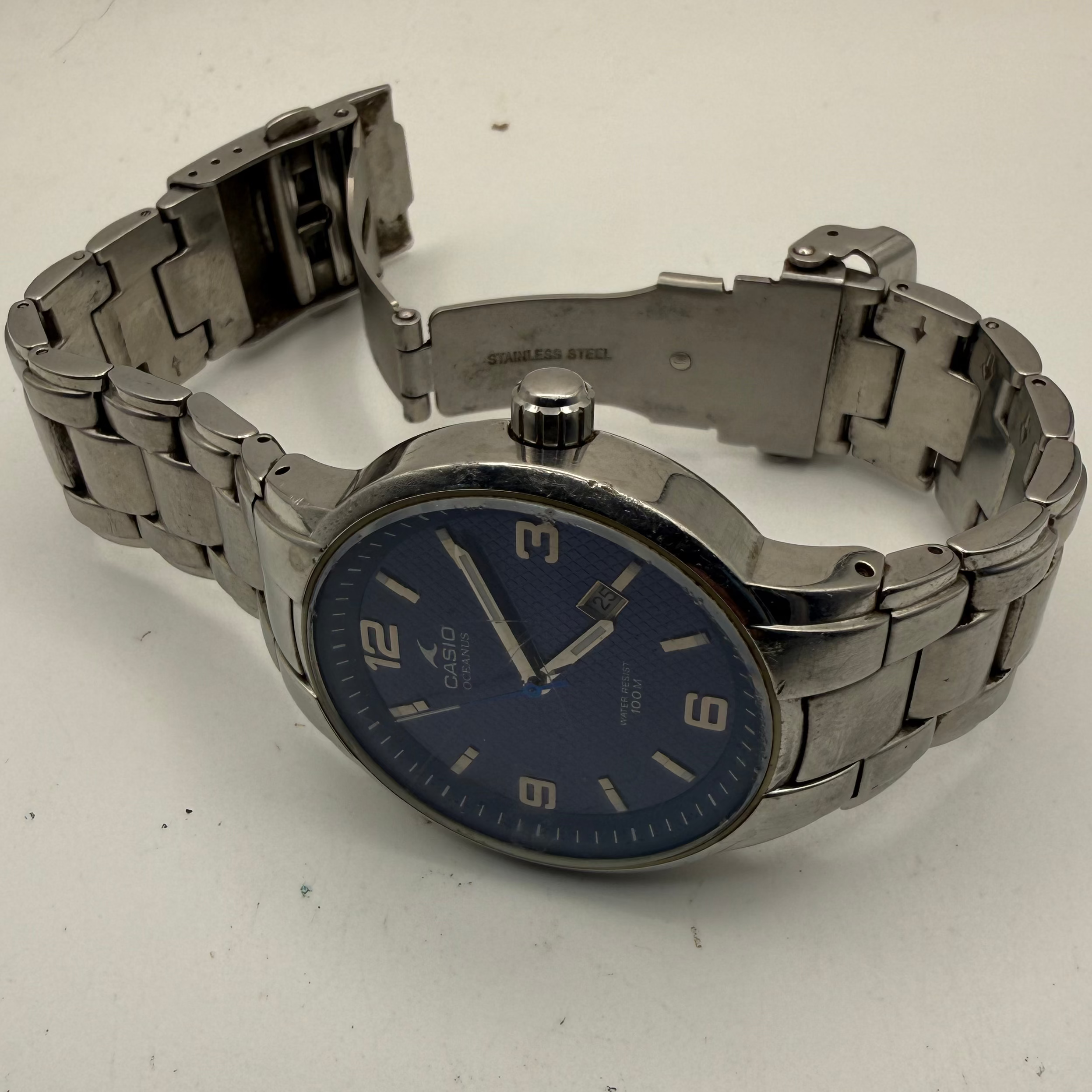 Casio Oceanus OC-105 Blue Dial Stainless Steel Watch – Pre-Loved – 17.5cm Bracelet- £40.00