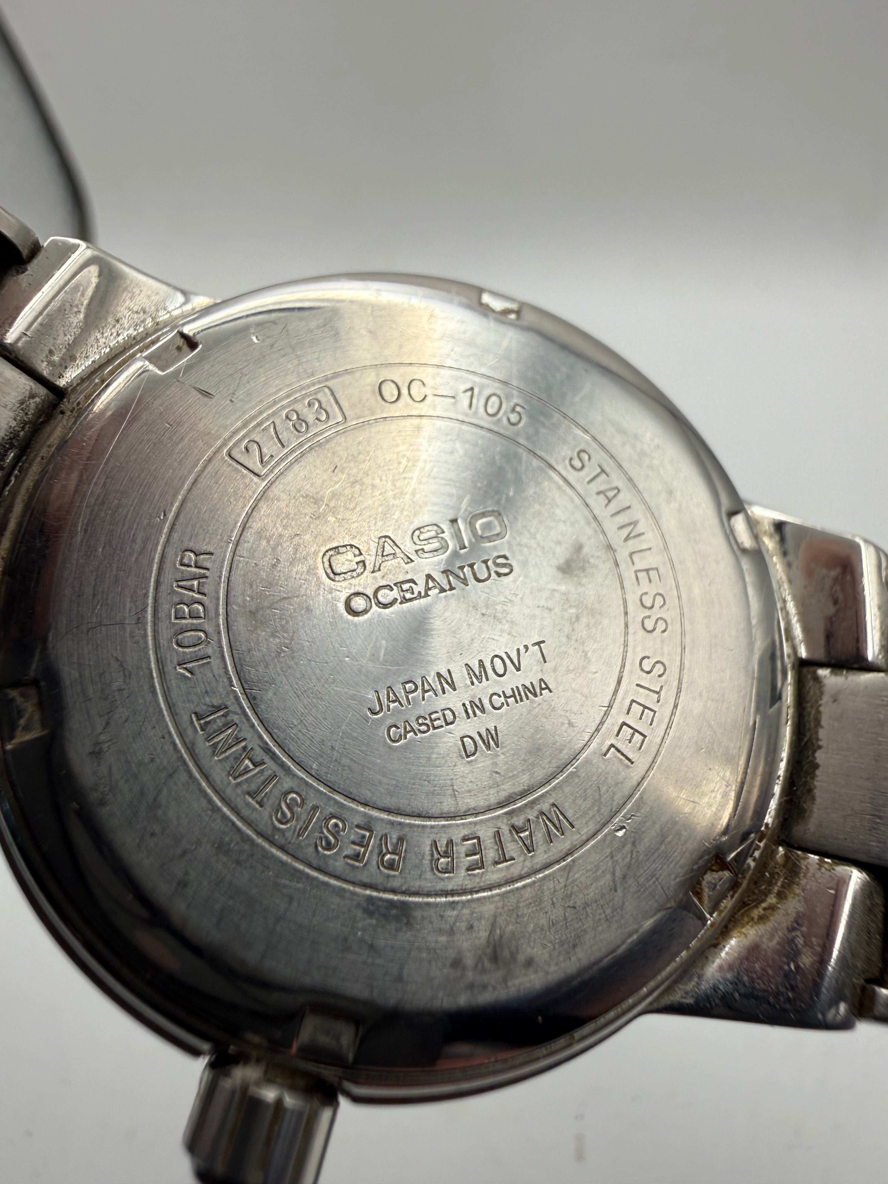 Casio Oceanus OC-105 Blue Dial Stainless Steel Watch – Pre-Loved – 17.5cm Bracelet- £40.00