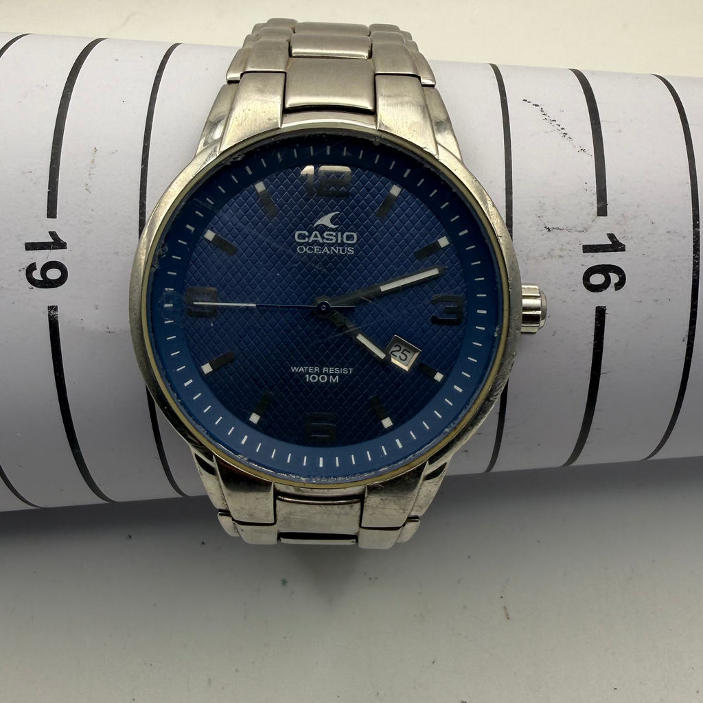 Casio Oceanus OC-105 Blue Dial Stainless Steel Watch – Pre-Loved – 17.5cm Bracelet- £40.00