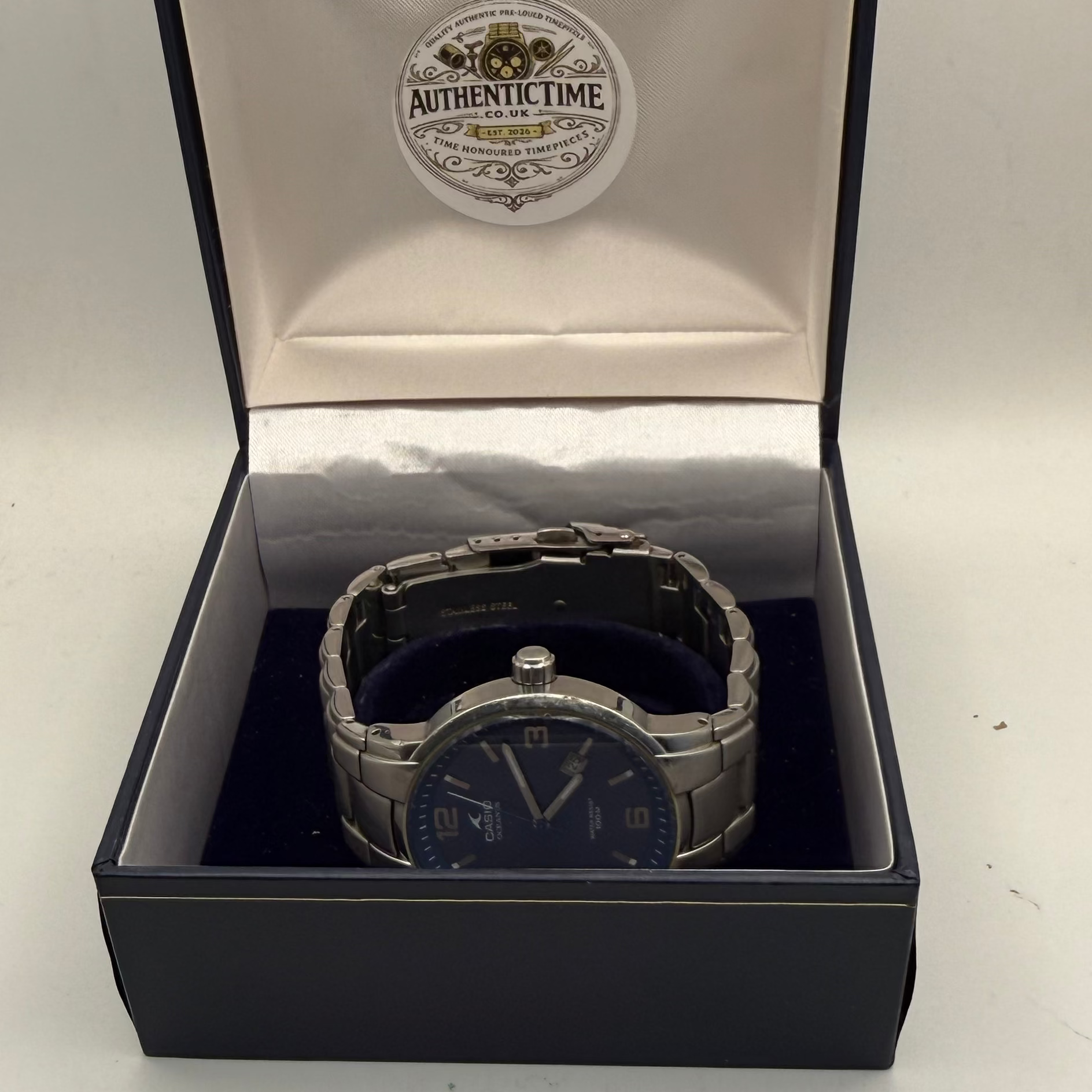 Casio Oceanus OC-105 Blue Dial Stainless Steel Watch – Pre-Loved – 17.5cm Bracelet- £40.00