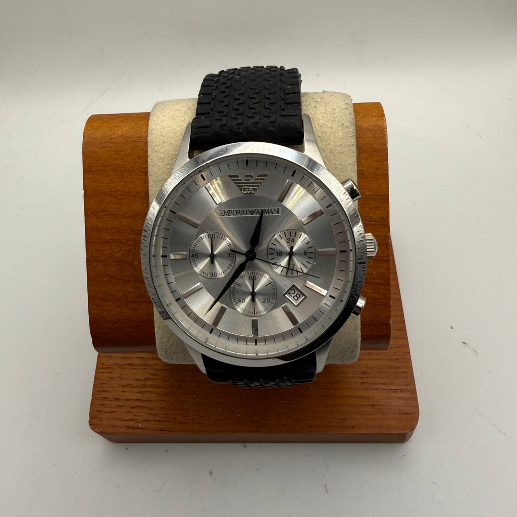 Emporio Armani AR-2432 Men’s Silver Chronograph Watch – Black Strap- £45.00