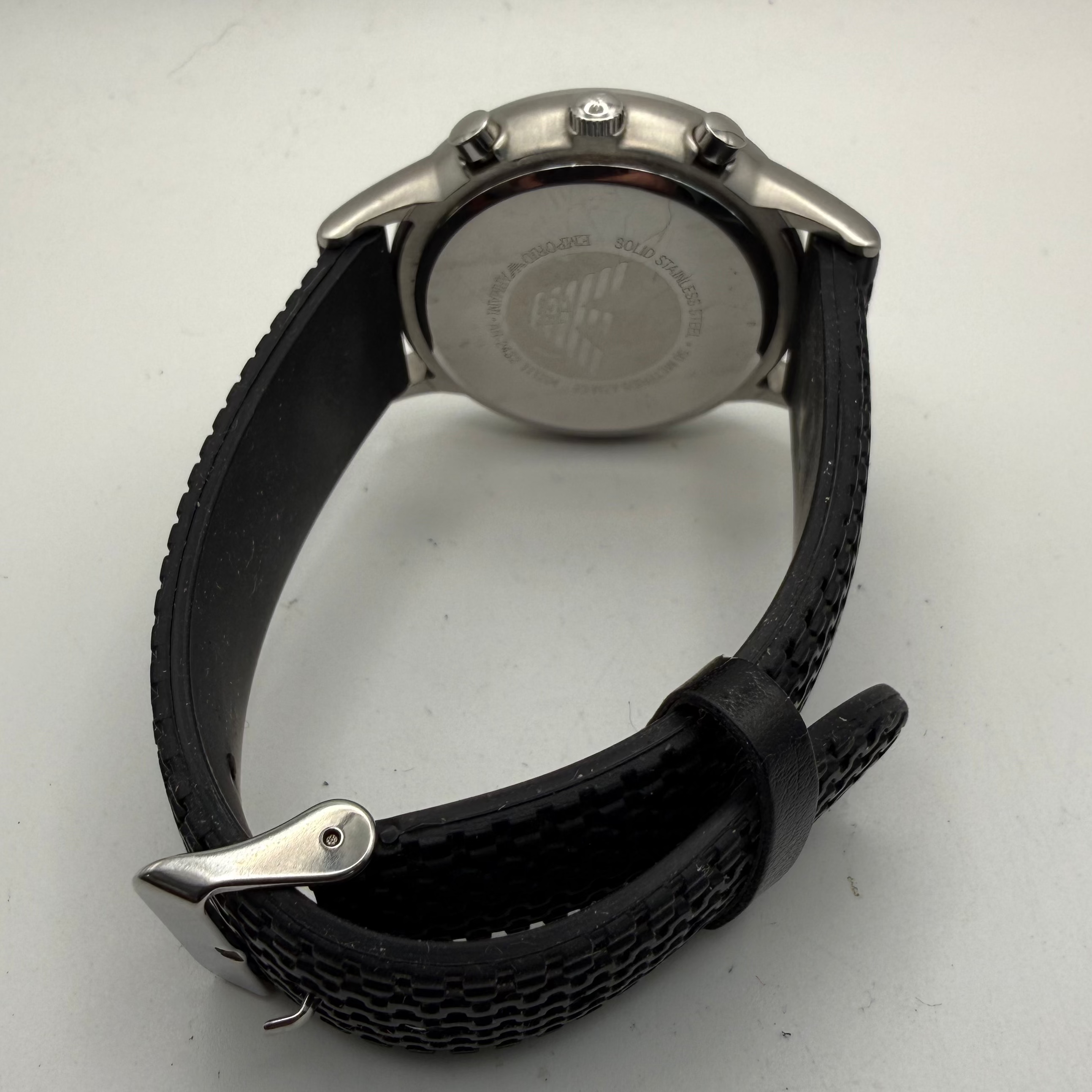 Emporio Armani AR-2432 Men’s Silver Chronograph Watch – Black Strap- £45.00