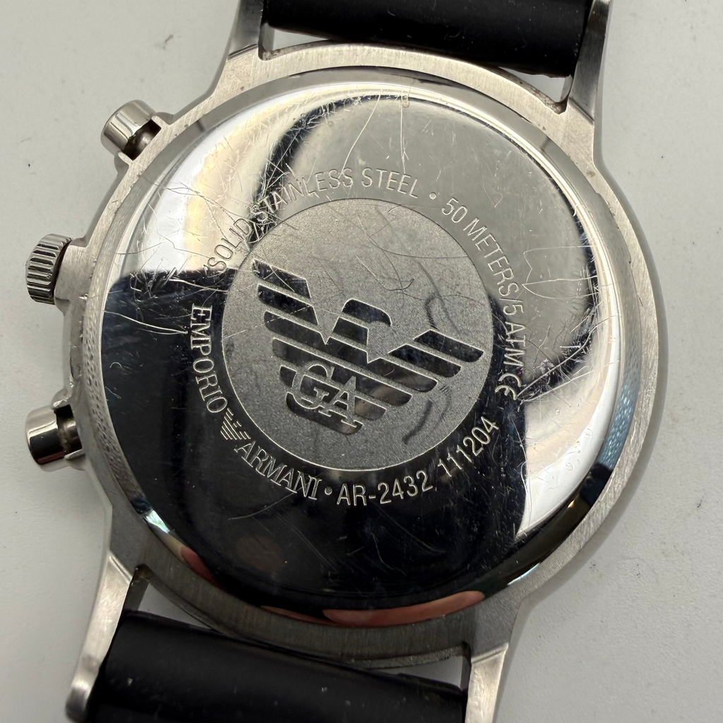 Emporio Armani AR-2432 Men’s Silver Chronograph Watch – Black Strap- £45.00