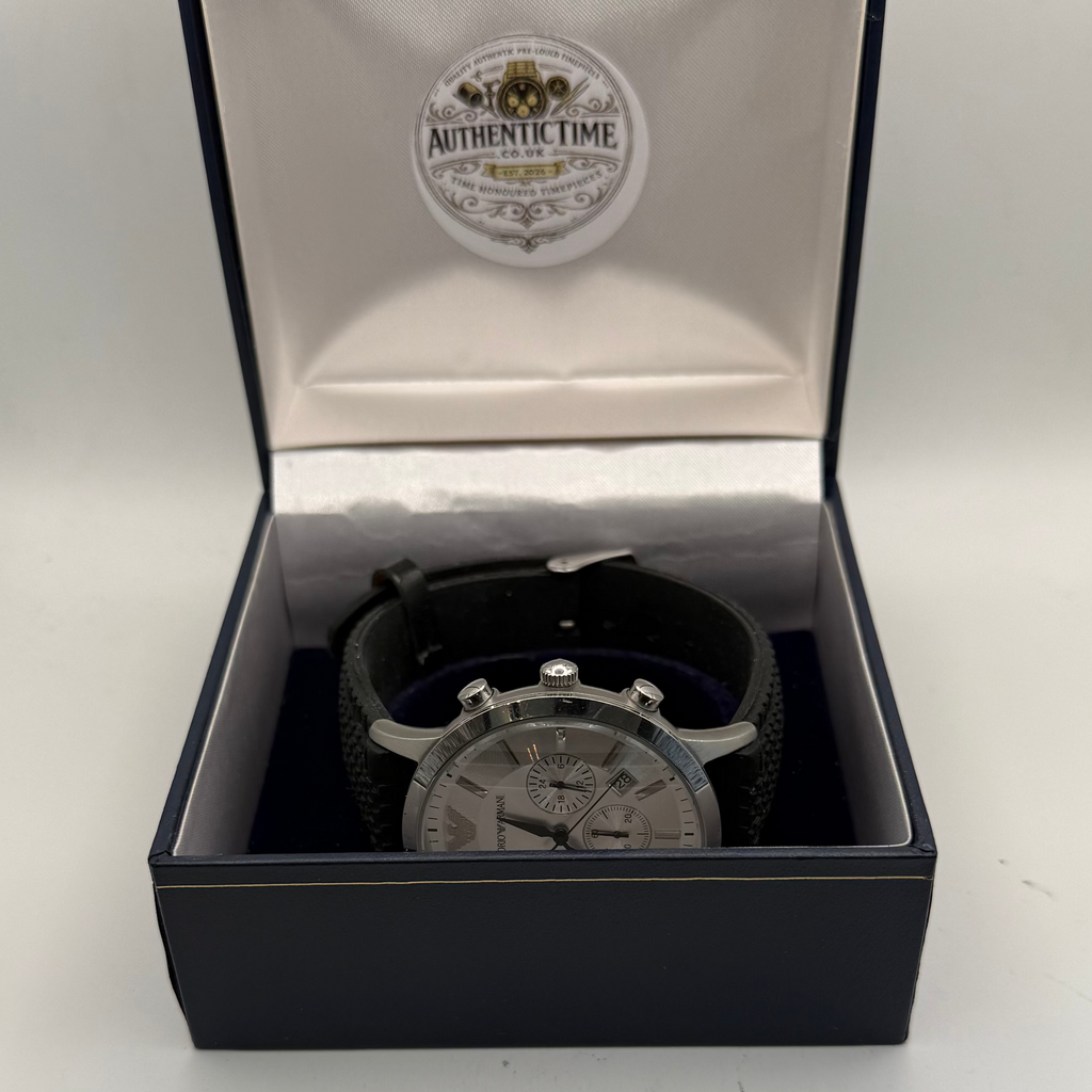 Emporio Armani AR-2432 Men’s Silver Chronograph Watch – Black Strap- £45.00