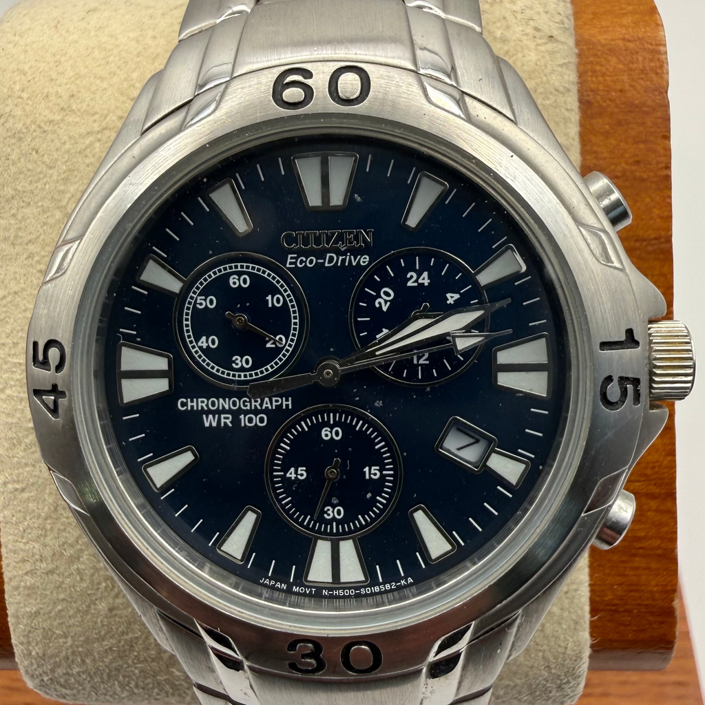 Citizen Eco-Drive Chronograph H500 Blue Dial – Stainless Steel Sports Watch- £80.00