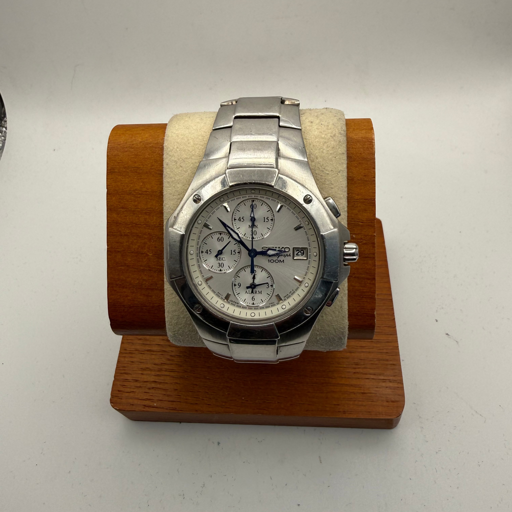 Seiko Chronograph Alarm 100M 7T62-0DP0 stainless steel watch- £95.00