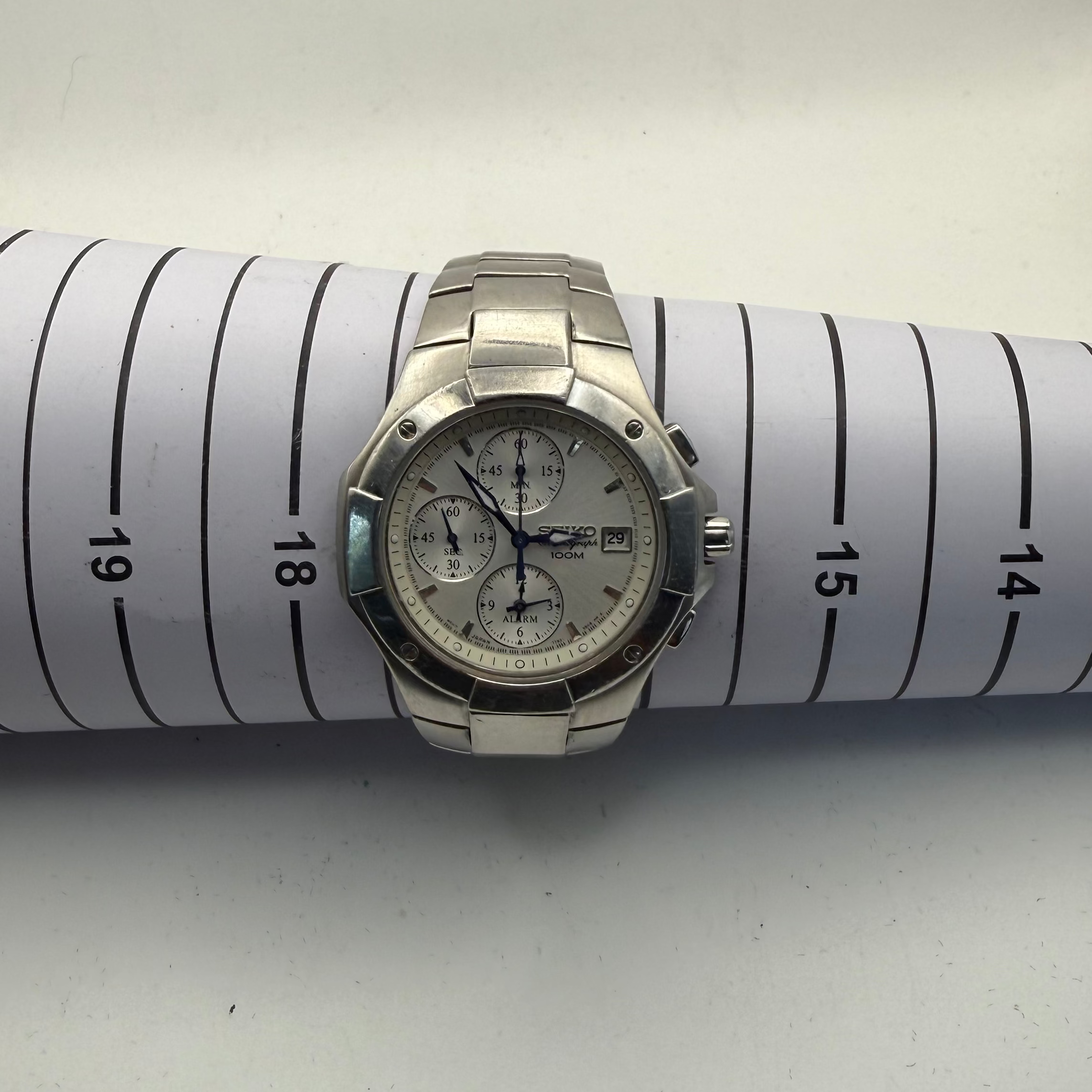 Seiko Chronograph Alarm 100M 7T62-0DP0 stainless steel watch- £95.00