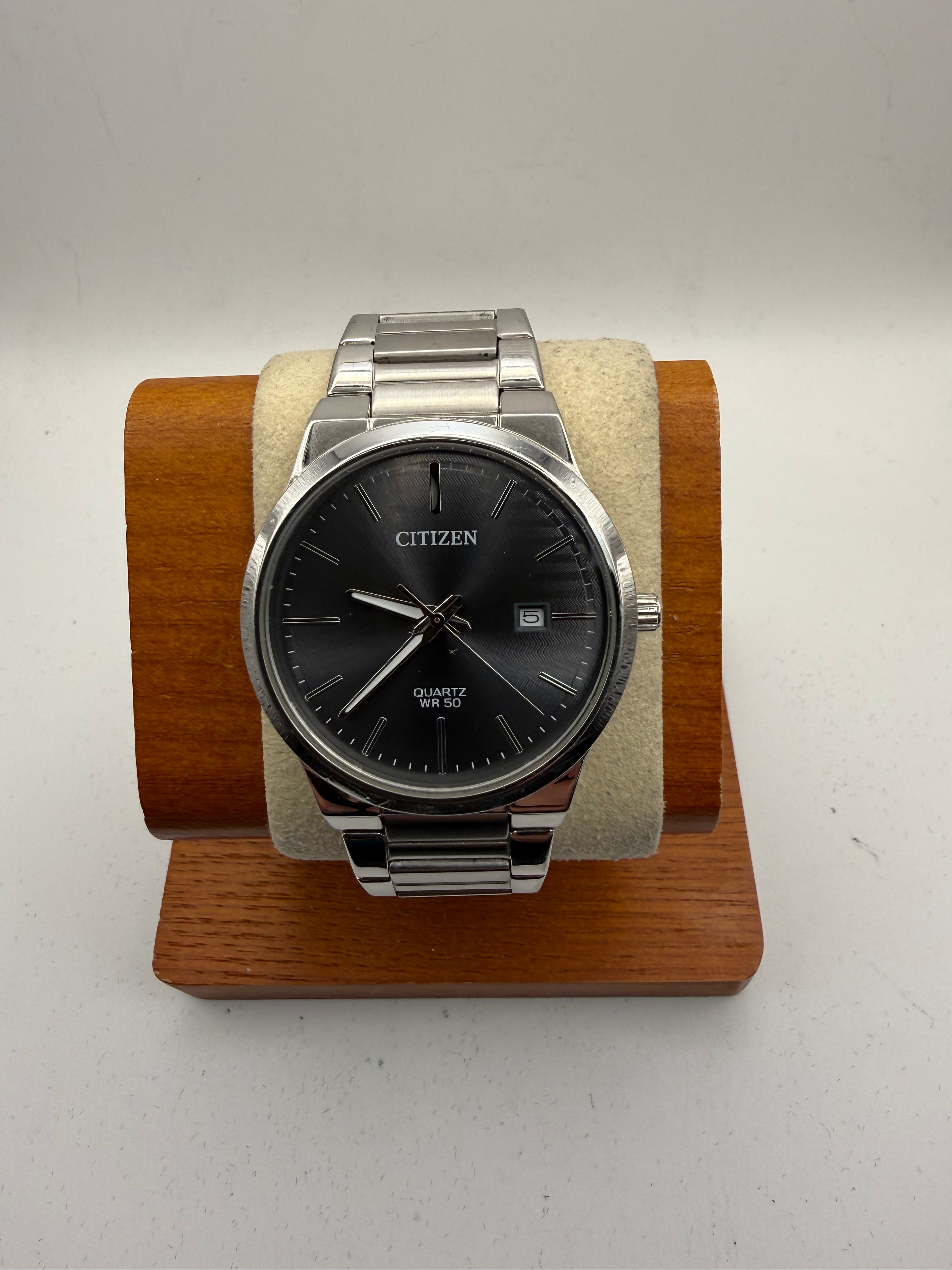 Citizen Quartz WR50 Black Dial Date Stainless Steel Watch GN-4-S | 292805 | 18cm Bracelet- £70.00